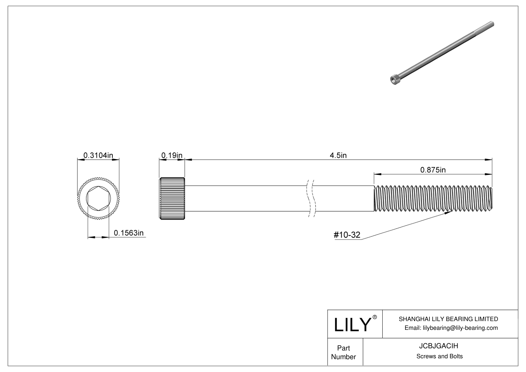 JCBJGACIH 18-8 Stainless Steel Socket Head Screws cad drawing