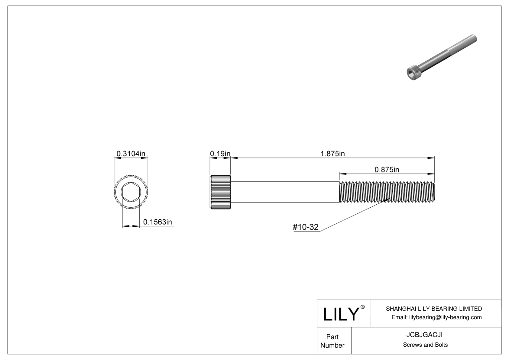 JCBJGACJI Tornillos de cabeza cilíndrica de acero inoxidable 18-8 cad drawing