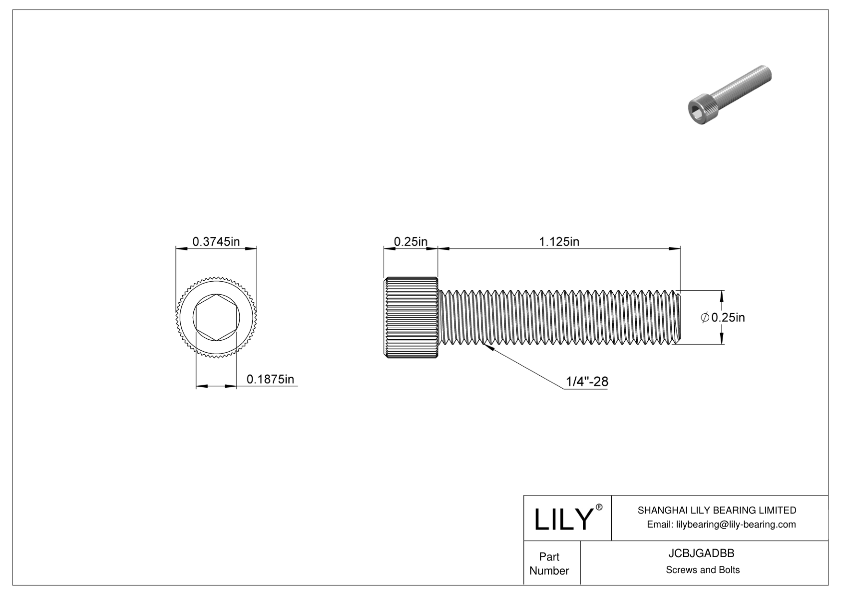 JCBJGADBB 18-8 Stainless Steel Socket Head Screws cad drawing