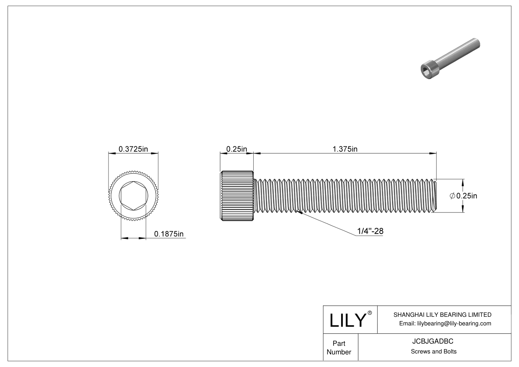 JCBJGADBC 18-8 Stainless Steel Socket Head Screws cad drawing