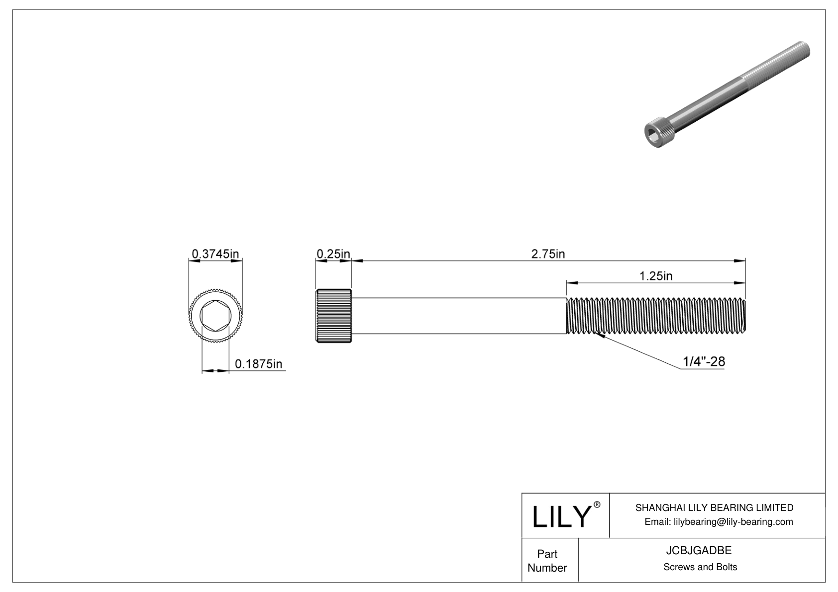 JCBJGADBE 18-8 Stainless Steel Socket Head Screws cad drawing