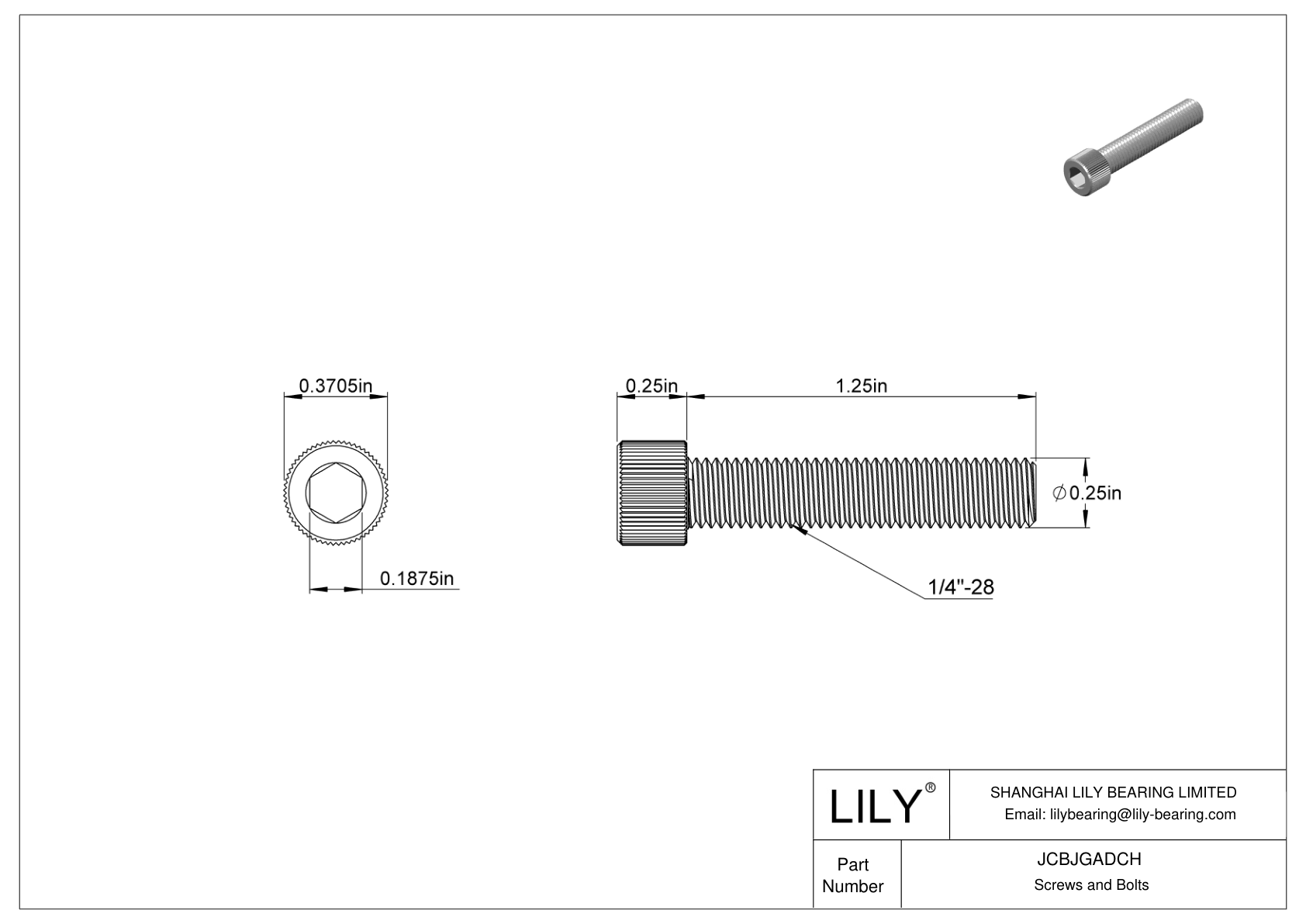 JCBJGADCH 18-8 Stainless Steel Socket Head Screws cad drawing