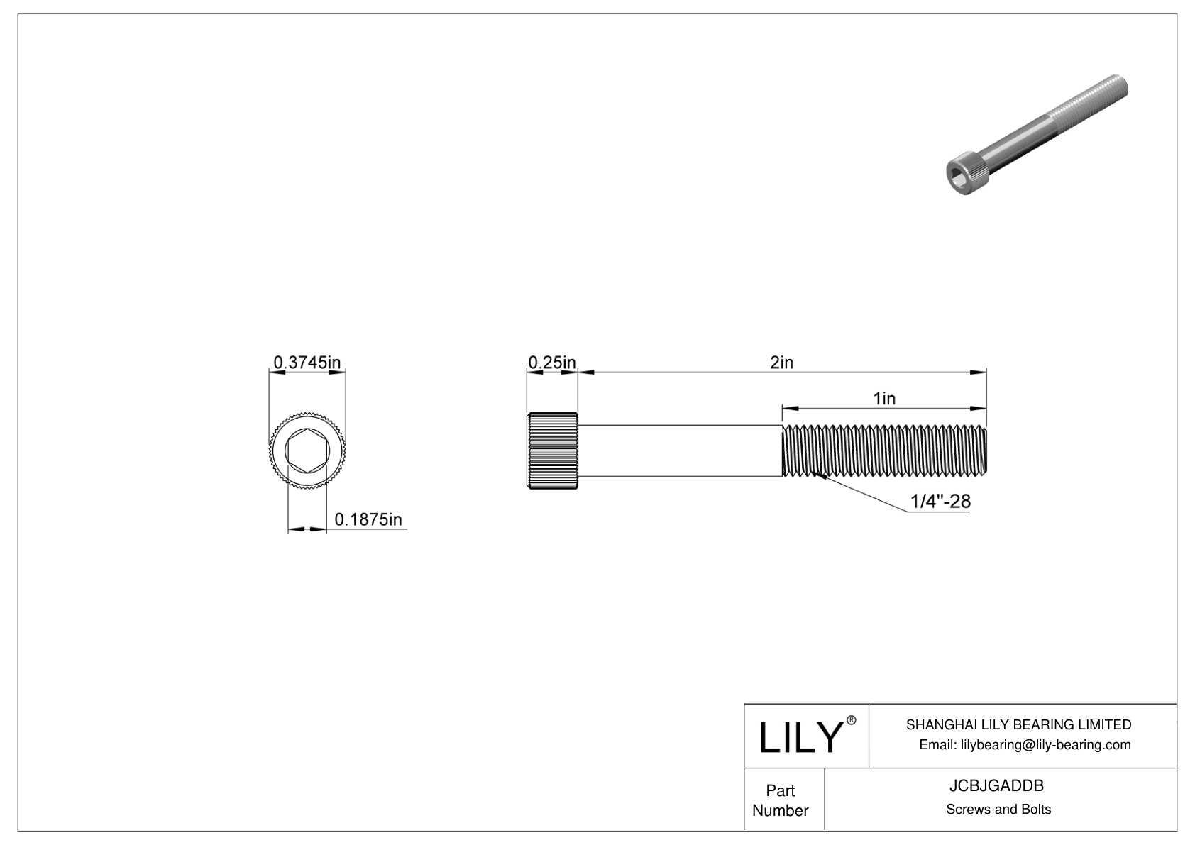 JCBJGADDB 18-8 Stainless Steel Socket Head Screws cad drawing