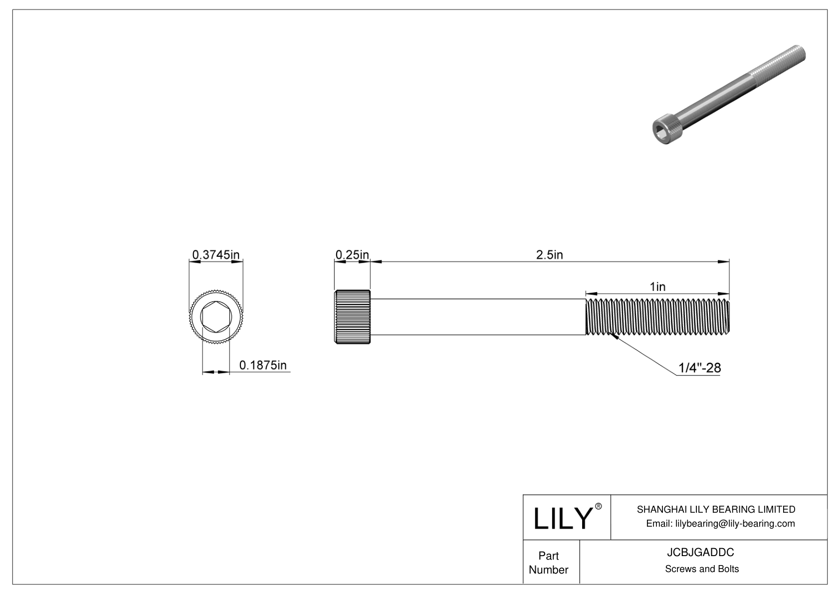 JCBJGADDC 18-8 Stainless Steel Socket Head Screws cad drawing