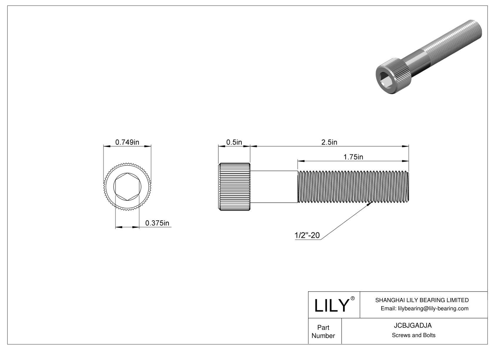 JCBJGADJA 18-8 Stainless Steel Socket Head Screws cad drawing