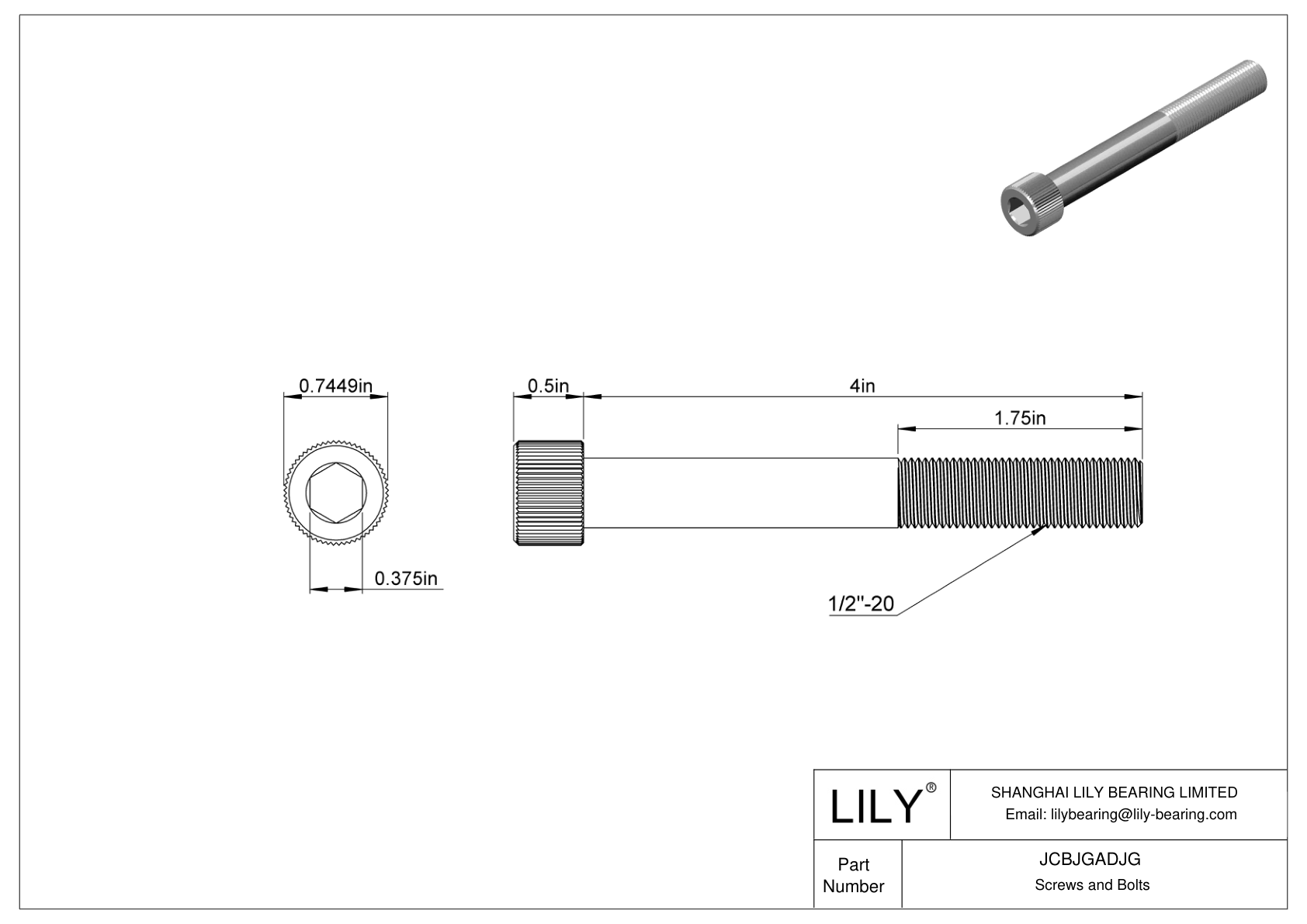 JCBJGADJG 18-8 Stainless Steel Socket Head Screws cad drawing