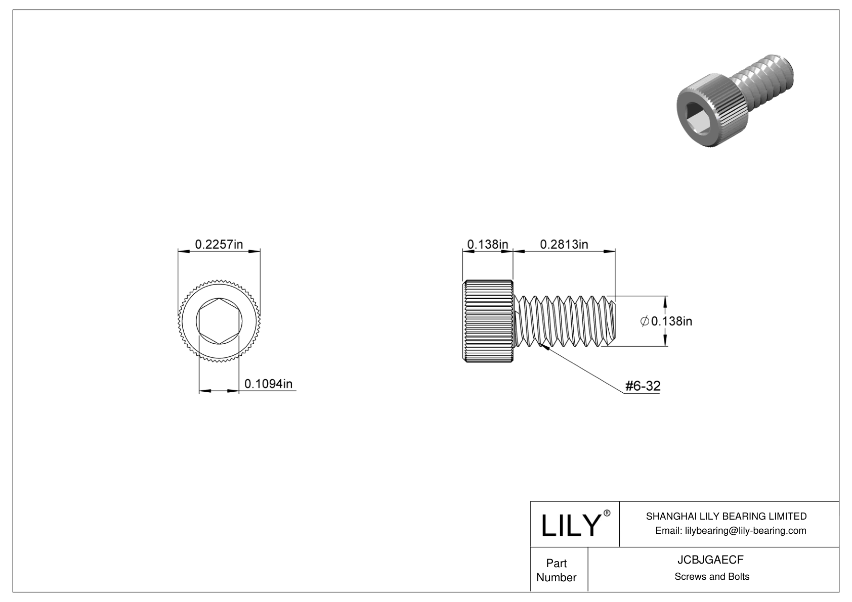 JCBJGAECF 18-8 Stainless Steel Socket Head Screws cad drawing