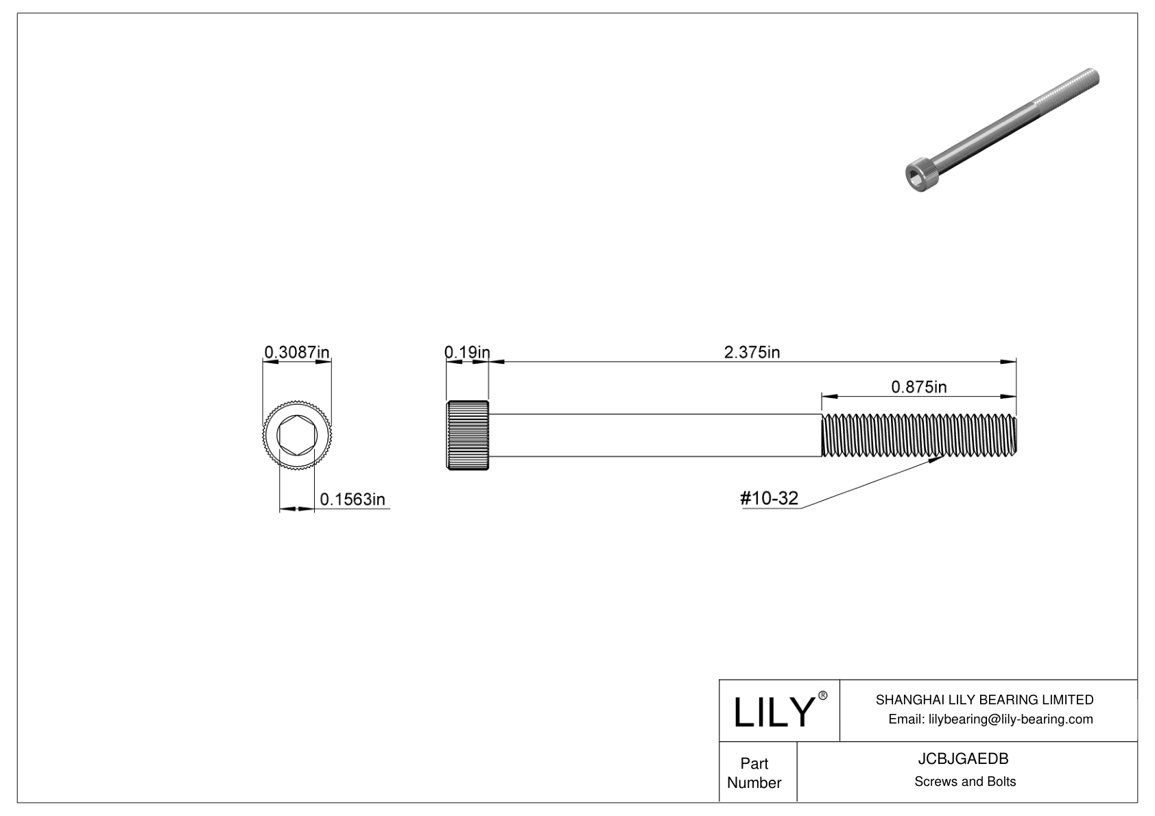 JCBJGAEDB 18-8 Stainless Steel Socket Head Screws cad drawing