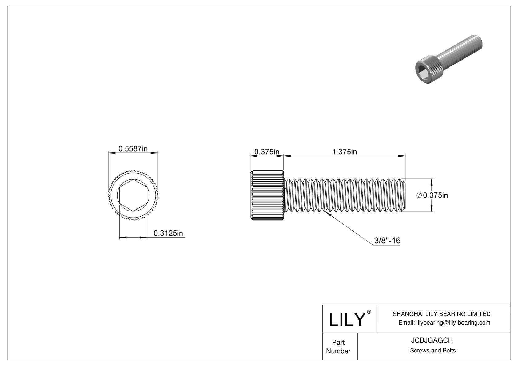 JCBJGAGCH Tornillos de cabeza cilíndrica de acero inoxidable 18-8 cad drawing