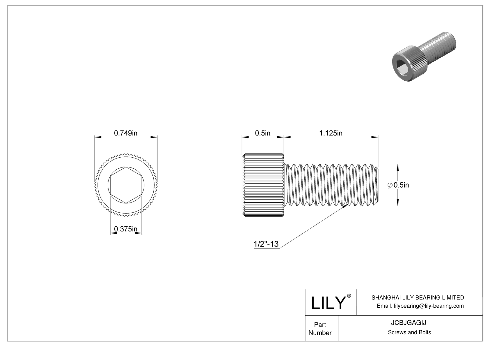 JCBJGAGIJ 18-8 Stainless Steel Socket Head Screws cad drawing