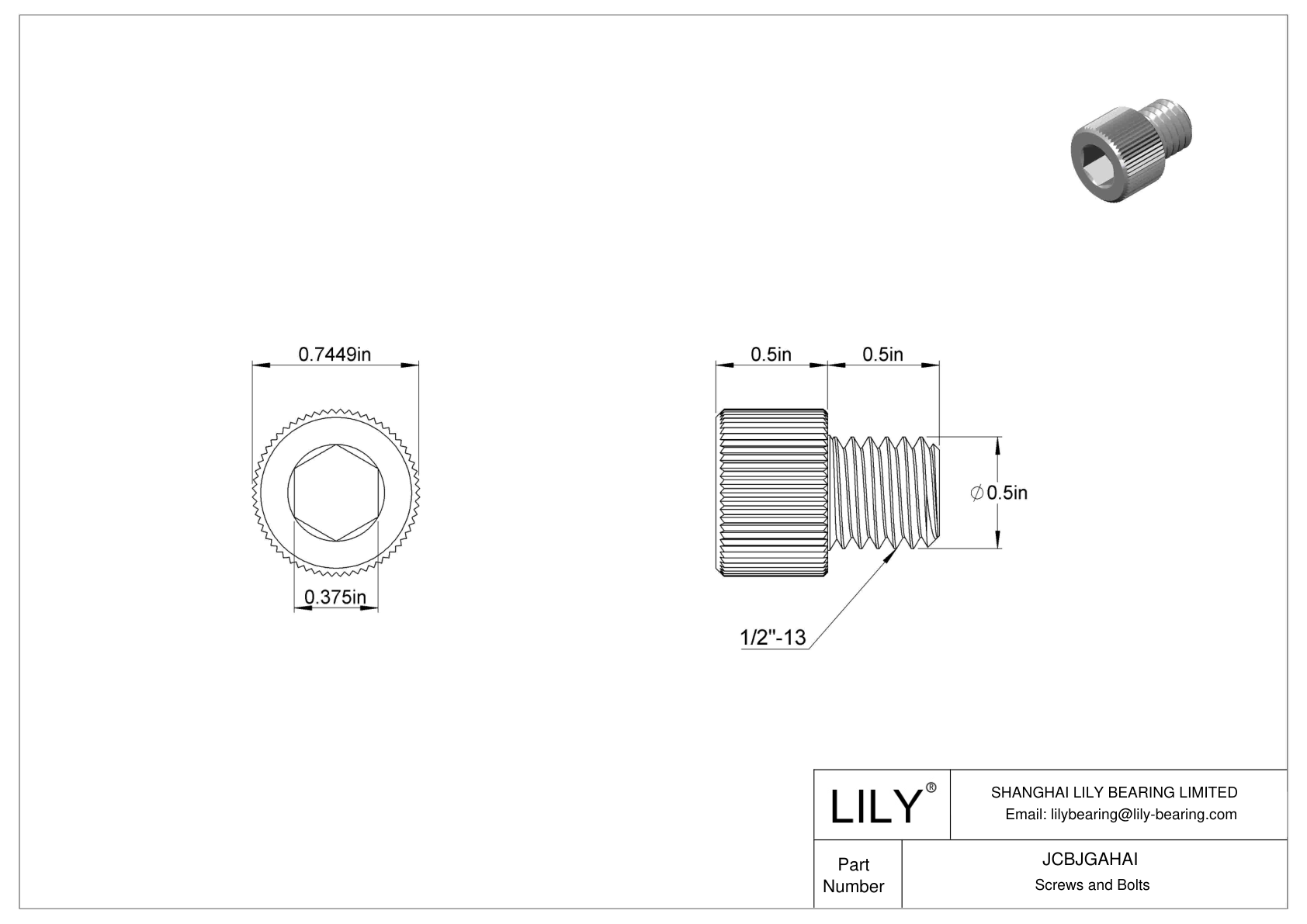 JCBJGAHAI 18-8 Stainless Steel Socket Head Screws cad drawing