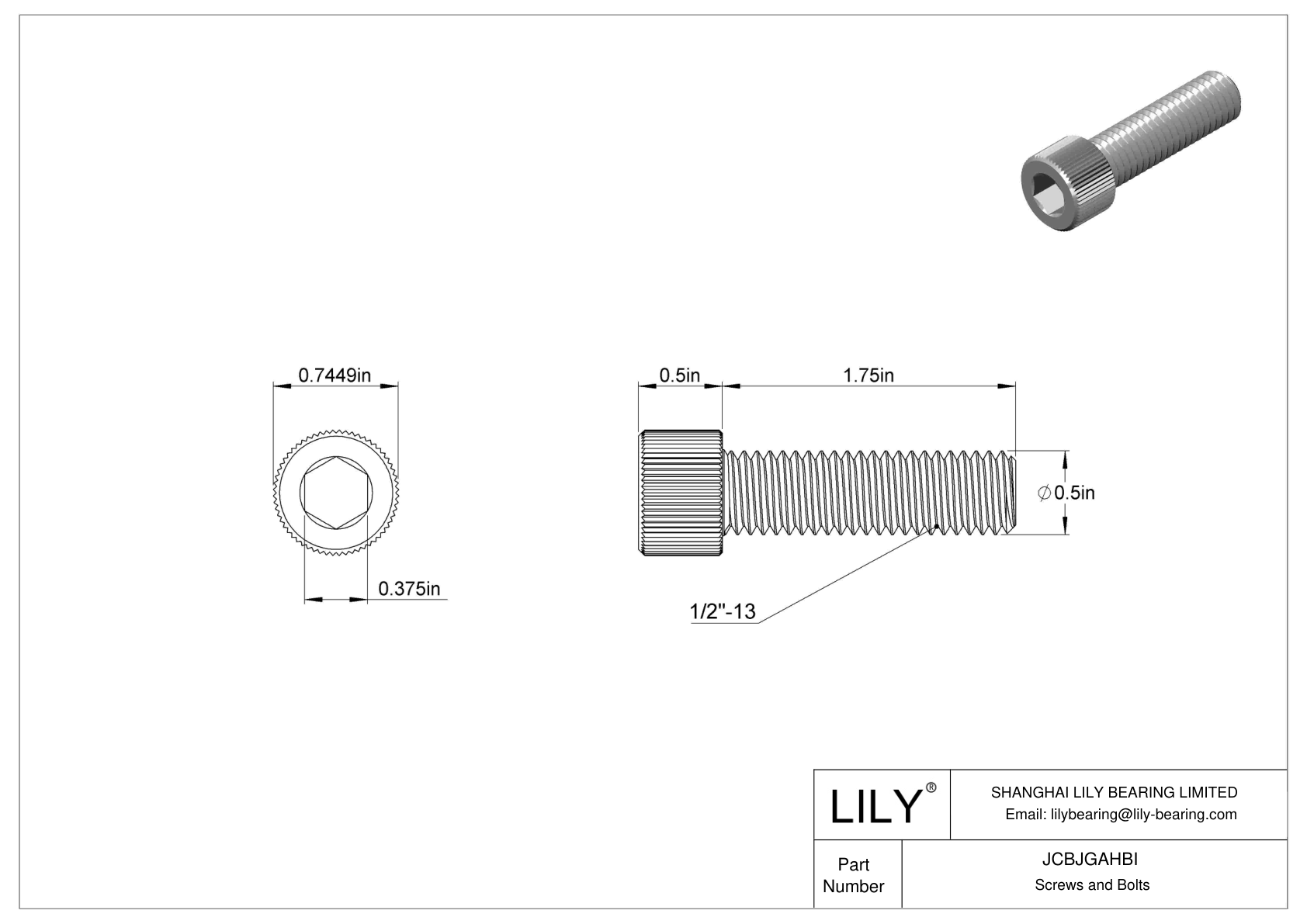 JCBJGAHBI Tornillos de cabeza cilíndrica de acero inoxidable 18-8 cad drawing