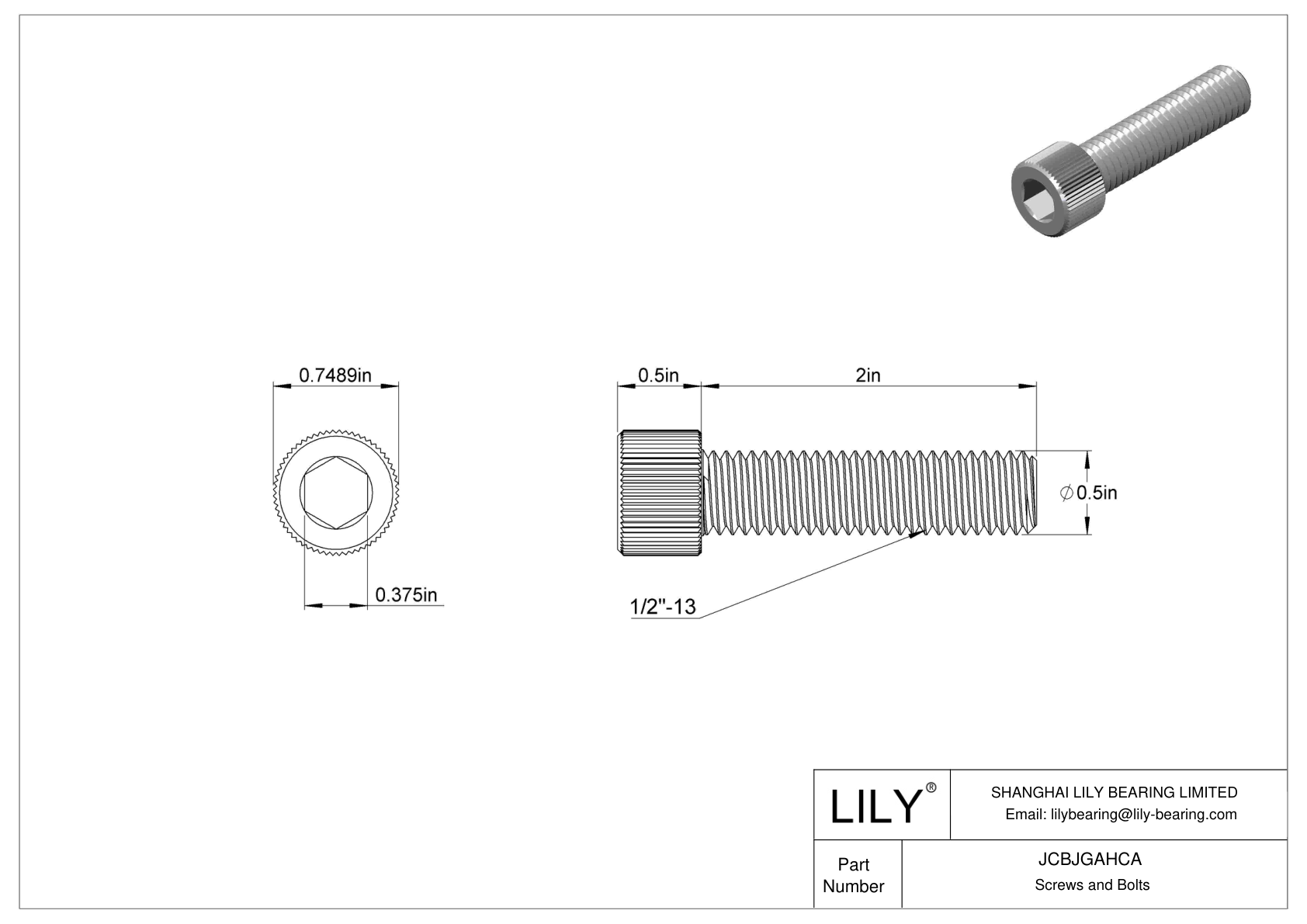 JCBJGAHCA 18-8 Stainless Steel Socket Head Screws cad drawing