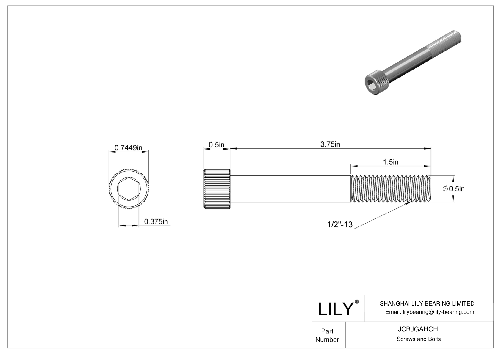 JCBJGAHCH 18-8 Stainless Steel Socket Head Screws cad drawing