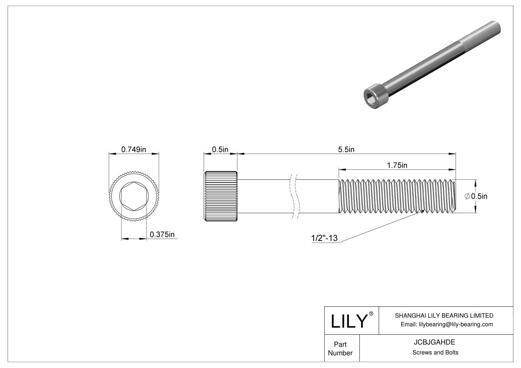 JCBJGAHDE 18-8 Stainless Steel Socket Head Screws cad drawing