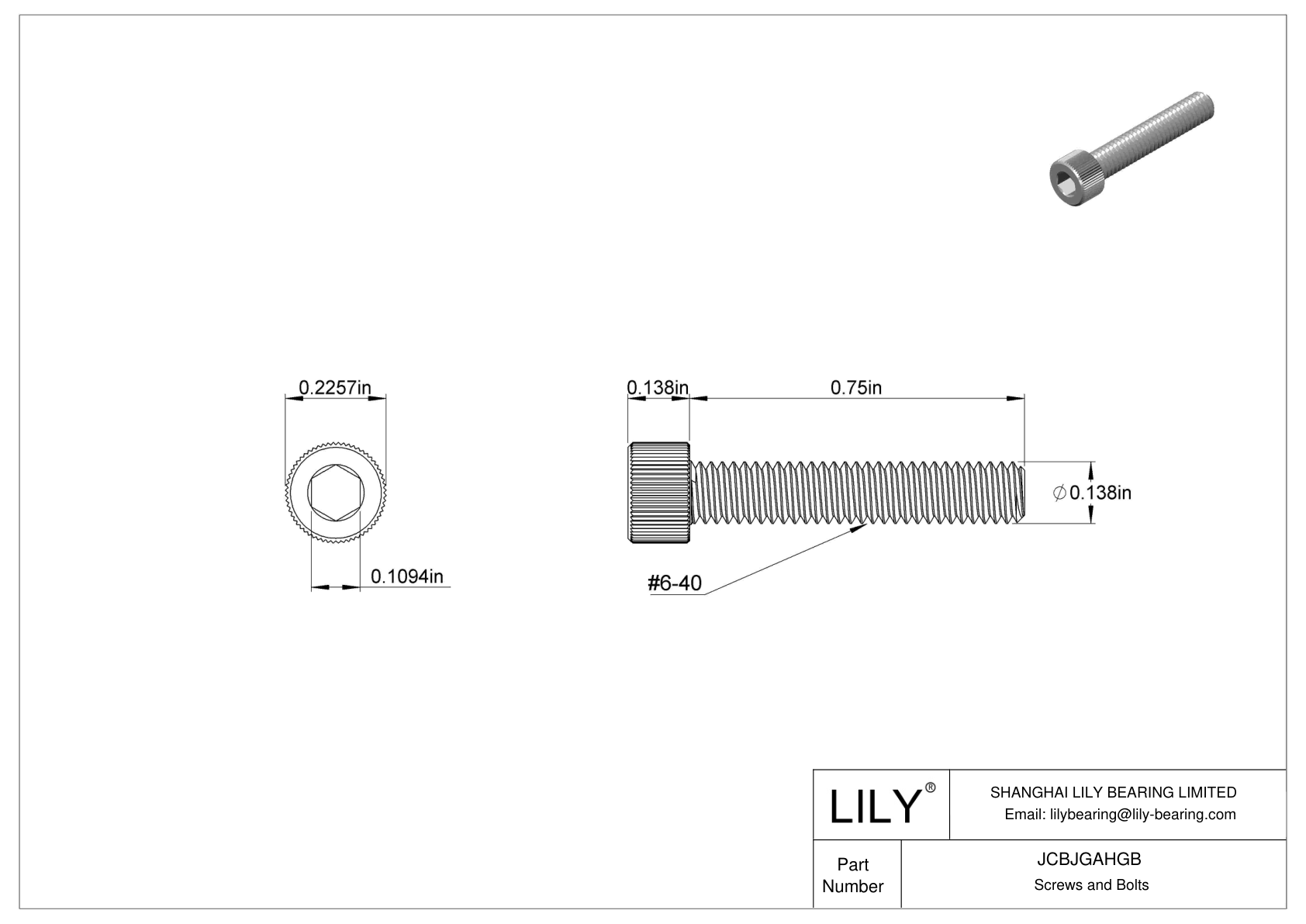 JCBJGAHGB 18-8 Stainless Steel Socket Head Screws cad drawing