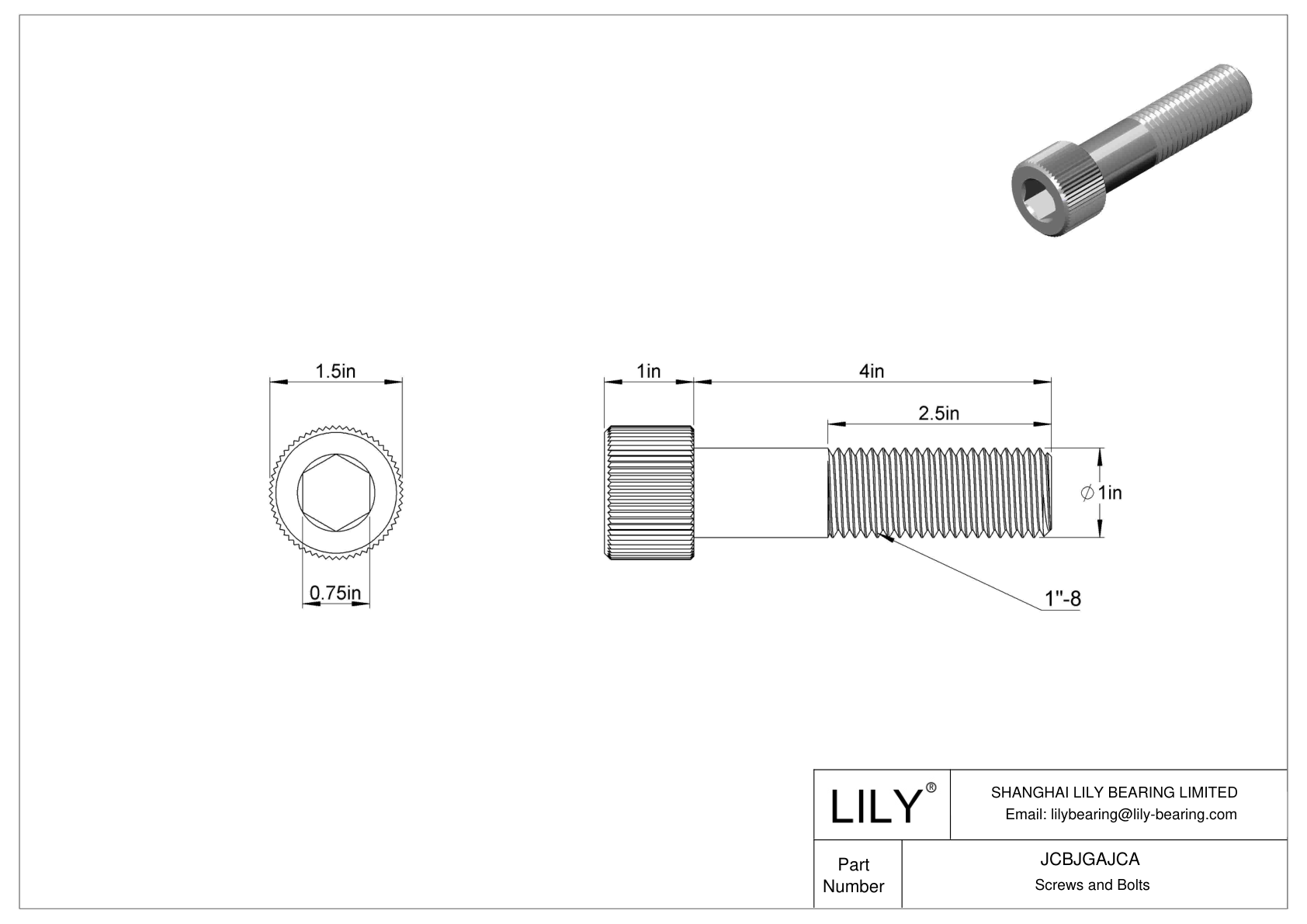 JCBJGAJCA 18-8 Stainless Steel Socket Head Screws cad drawing