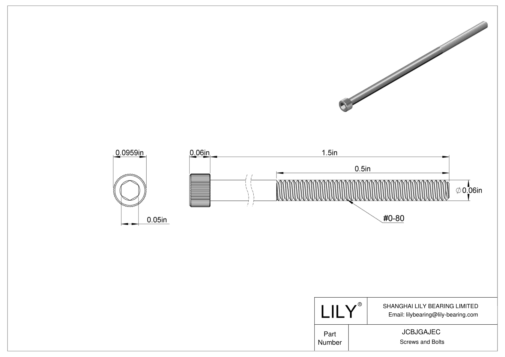 JCBJGAJEC 18-8 Stainless Steel Socket Head Screws cad drawing