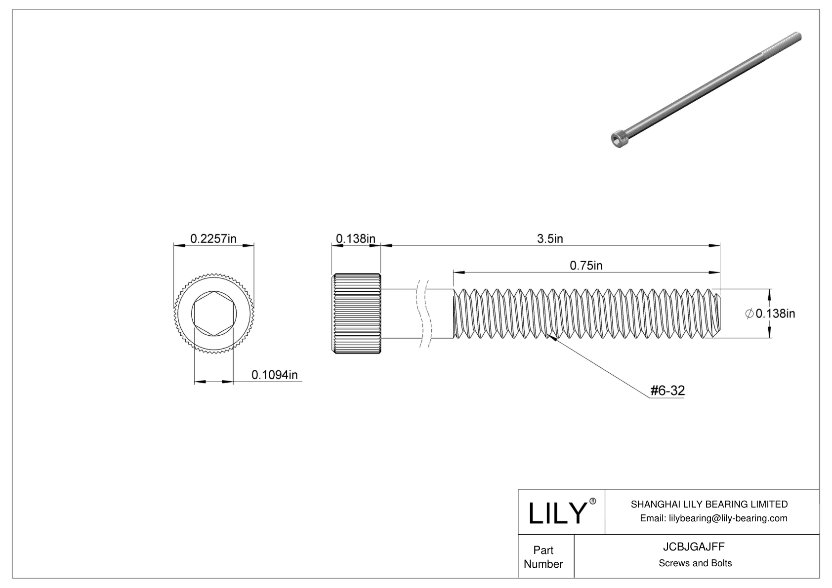 JCBJGAJFF 18-8 Stainless Steel Socket Head Screws cad drawing