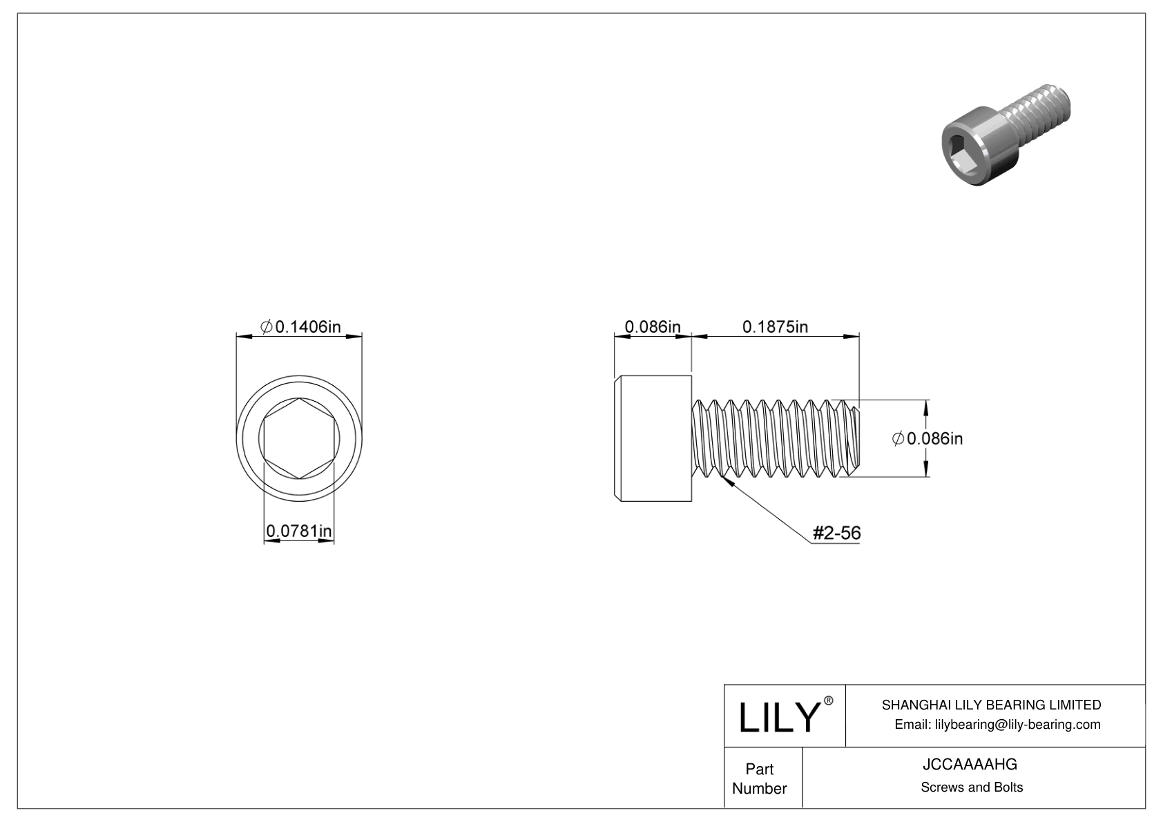 JCCAAAAHG Mil. Spec. 18-8 Stainless Steel Socket Head Screws cad drawing