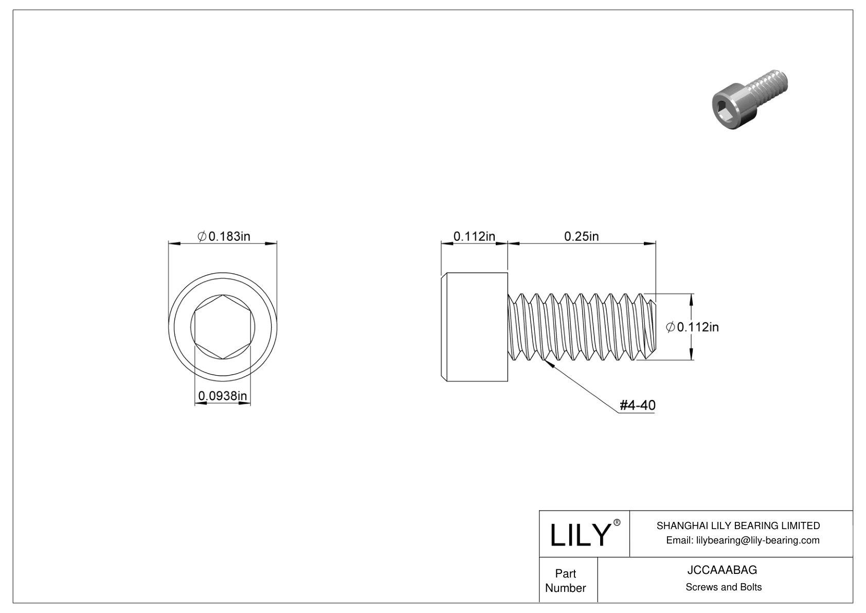 JCCAAABAG Mil. Spec. Tornillos de cabeza cilíndrica de acero inoxidable 18-8 cad drawing