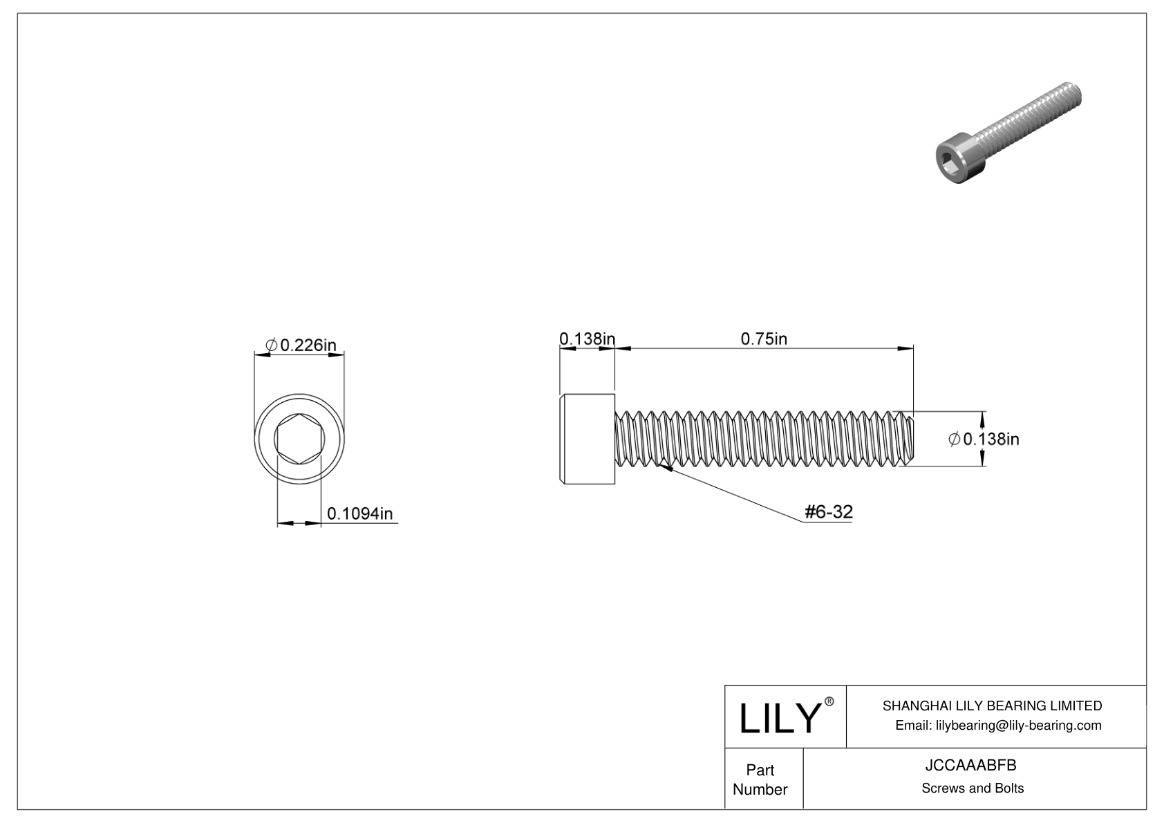 JCCAAABFB Mil. Spec. 18-8 Stainless Steel Socket Head Screws cad drawing