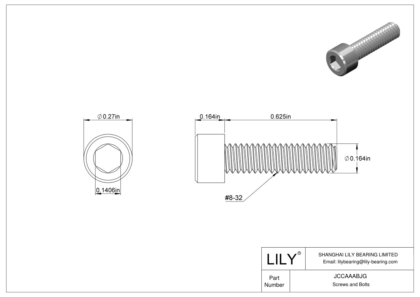 JCCAAABJG Mil. Spec. Tornillos de cabeza cilíndrica de acero inoxidable 18-8 cad drawing