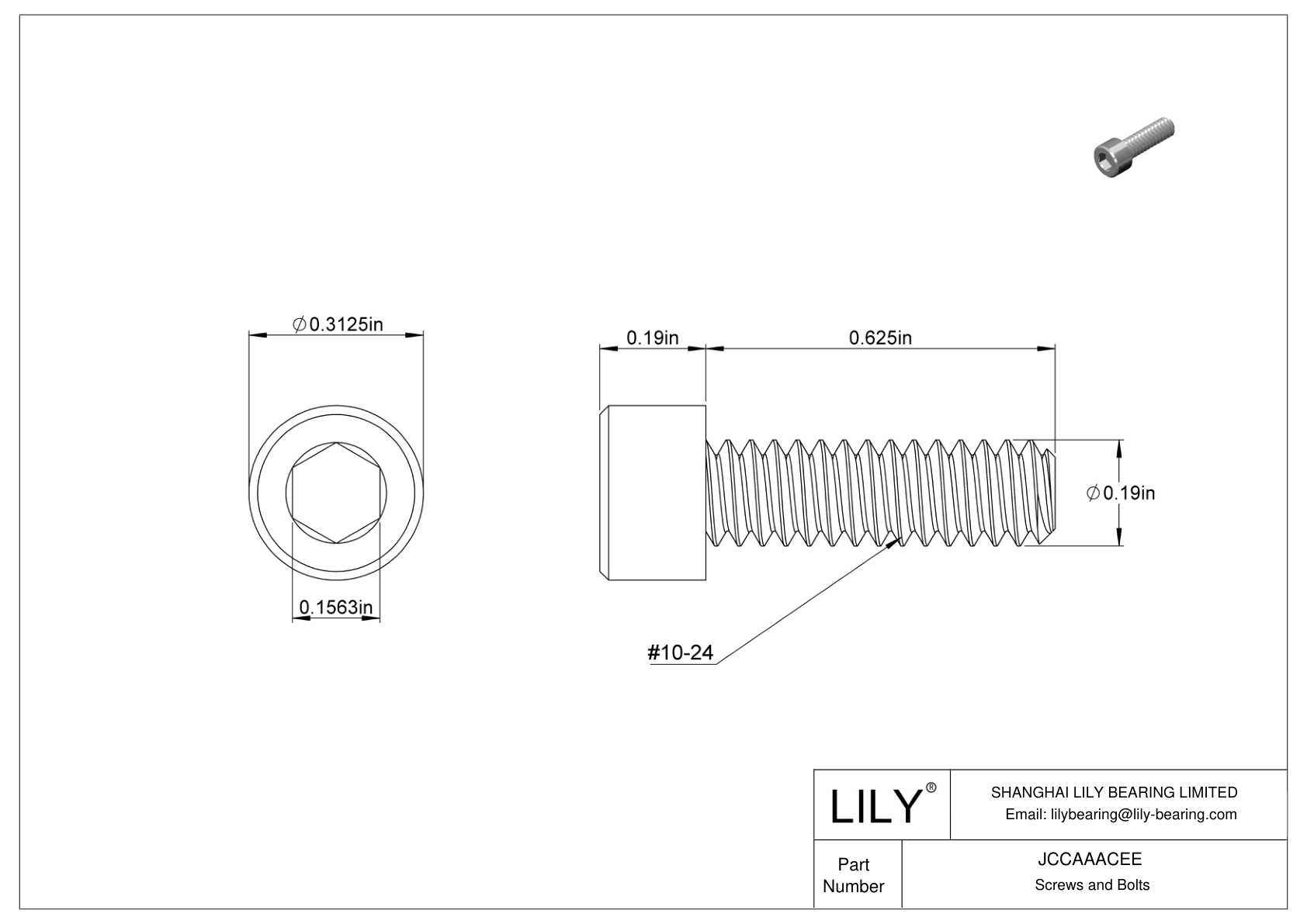 JCCAAACEE Mil. Spec. 18-8 Stainless Steel Socket Head Screws cad drawing