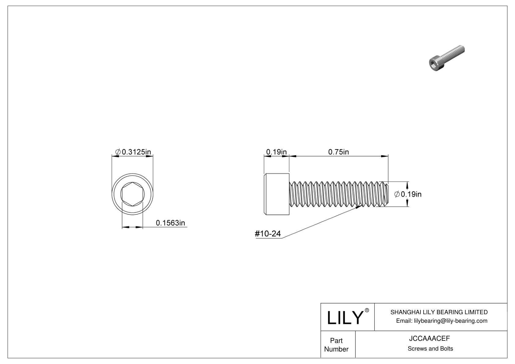 JCCAAACEF Mil. Spec. Tornillos de cabeza cilíndrica de acero inoxidable 18-8 cad drawing