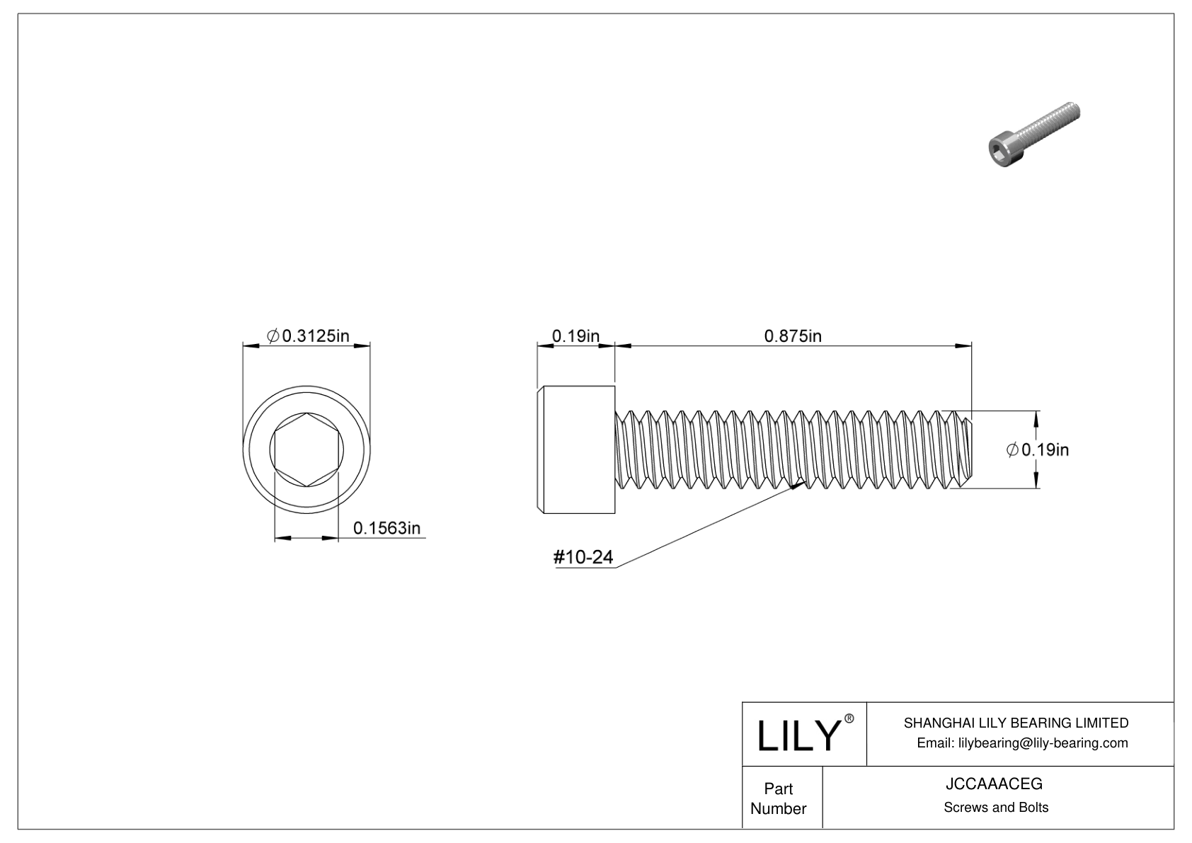 JCCAAACEG Mil. Spec. Tornillos de cabeza cilíndrica de acero inoxidable 18-8 cad drawing