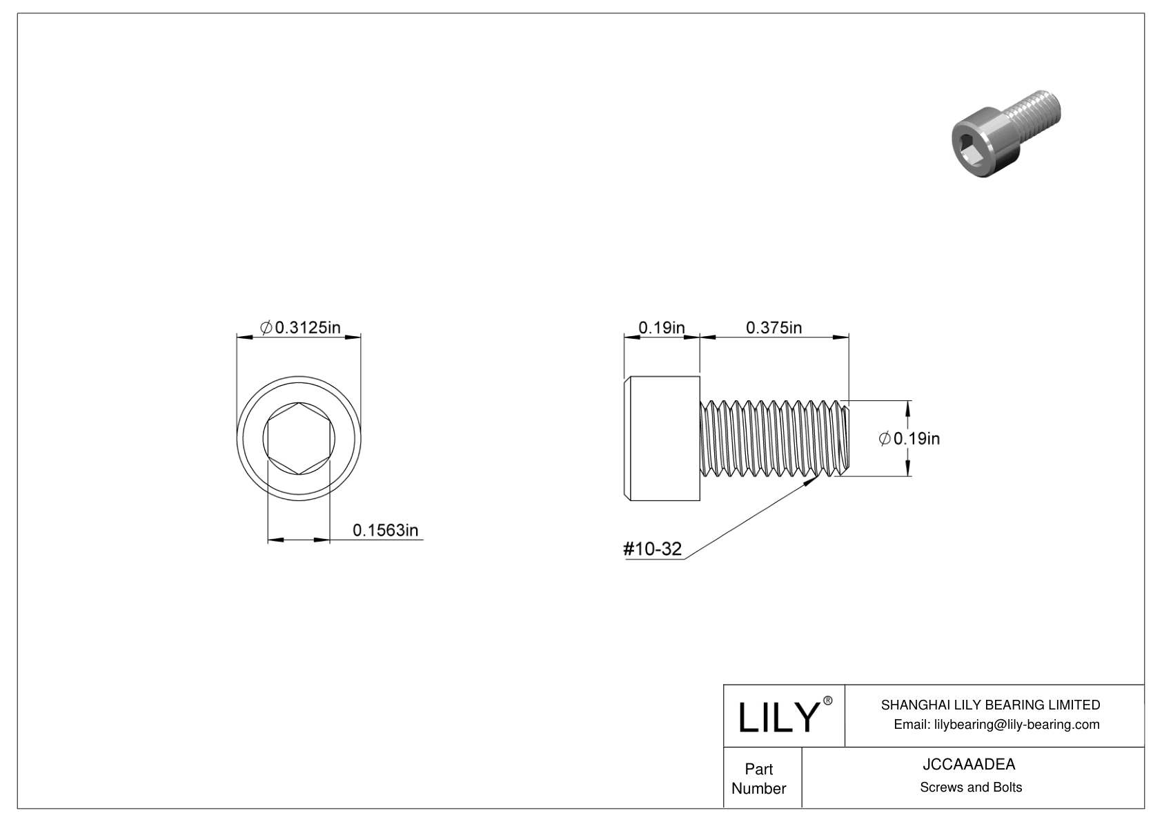 JCCAAADEA Mil. Spec. Tornillos de cabeza cilíndrica de acero inoxidable 18-8 cad drawing