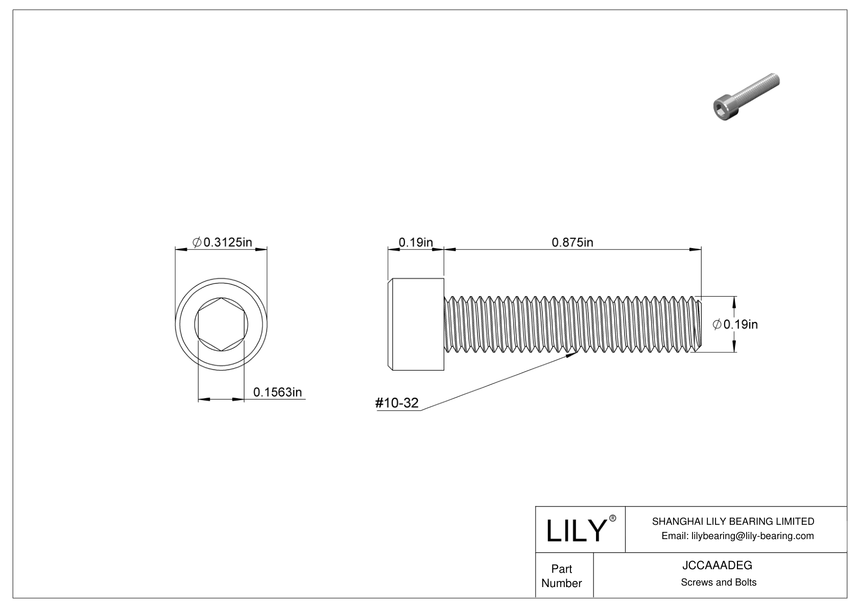 JCCAAADEG Mil. Spec. 18-8 Stainless Steel Socket Head Screws cad drawing