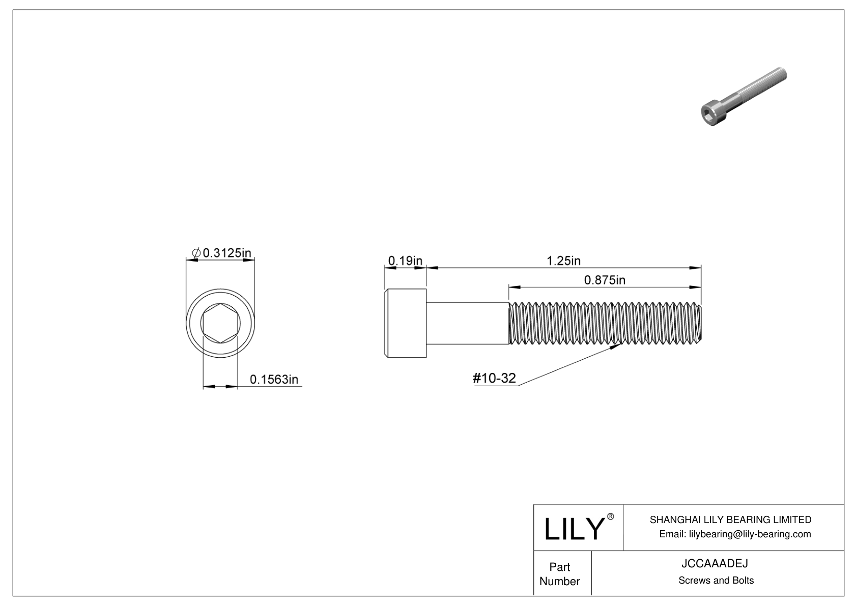 JCCAAADEJ Mil. Spec. 18-8 Stainless Steel Socket Head Screws cad drawing