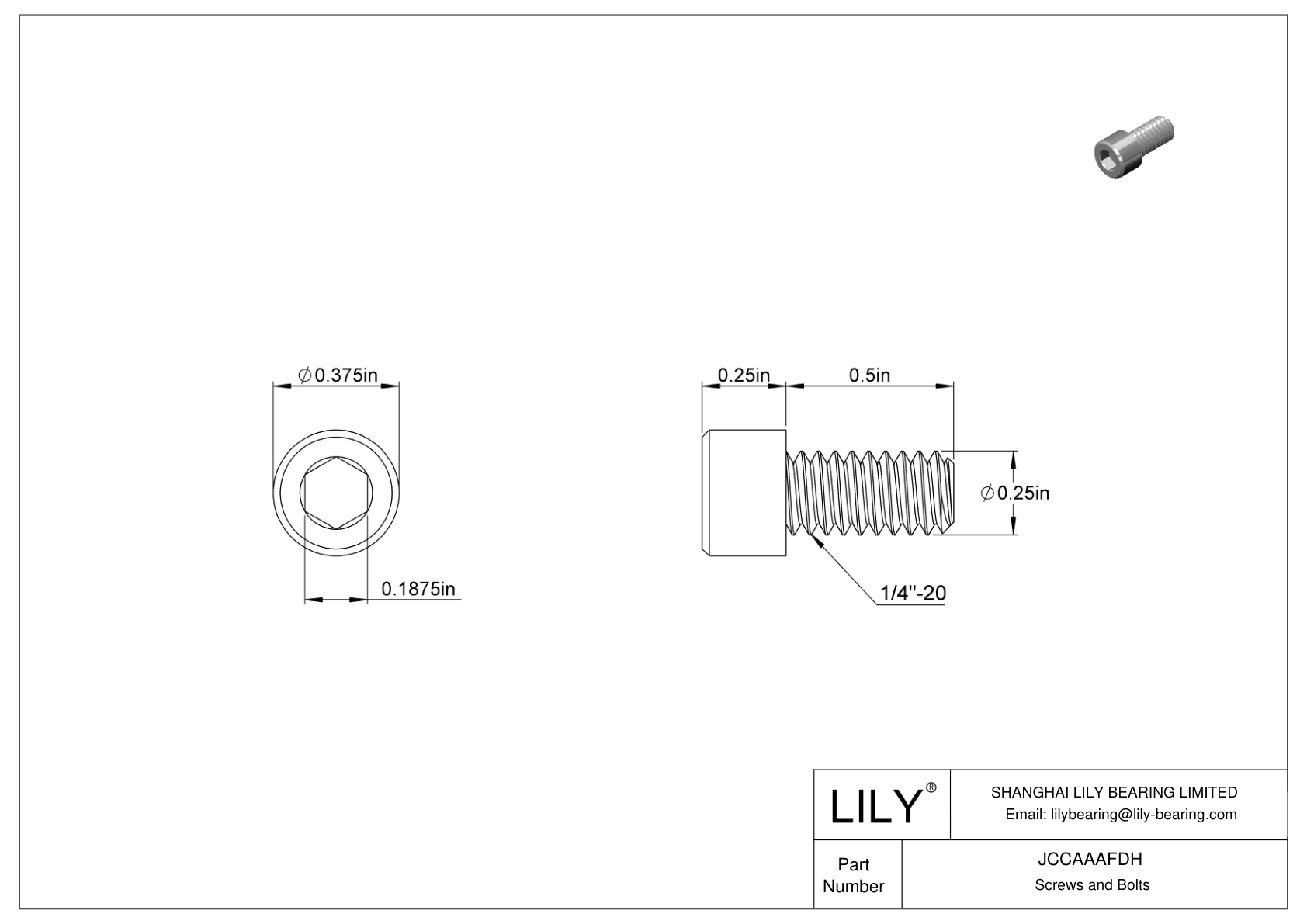 JCCAAAFDH Mil. Spec. 18-8 Stainless Steel Socket Head Screws cad drawing