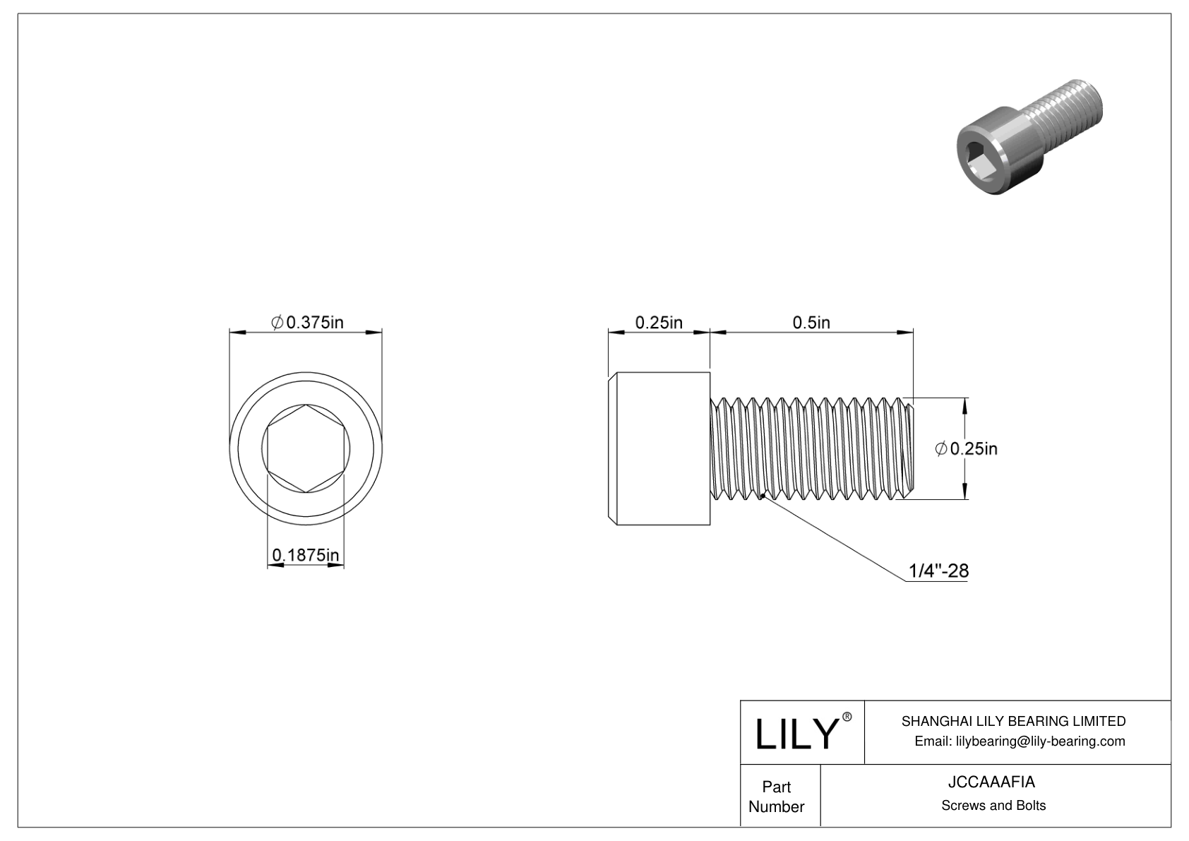 JCCAAAFIA Mil. Spec. Tornillos de cabeza cilíndrica de acero inoxidable 18-8 cad drawing