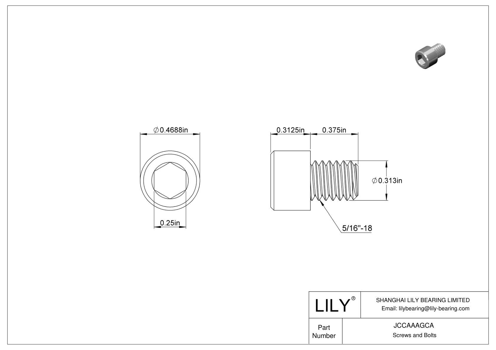 JCCAAAGCA Mil. Spec. Tornillos de cabeza cilíndrica de acero inoxidable 18-8 cad drawing