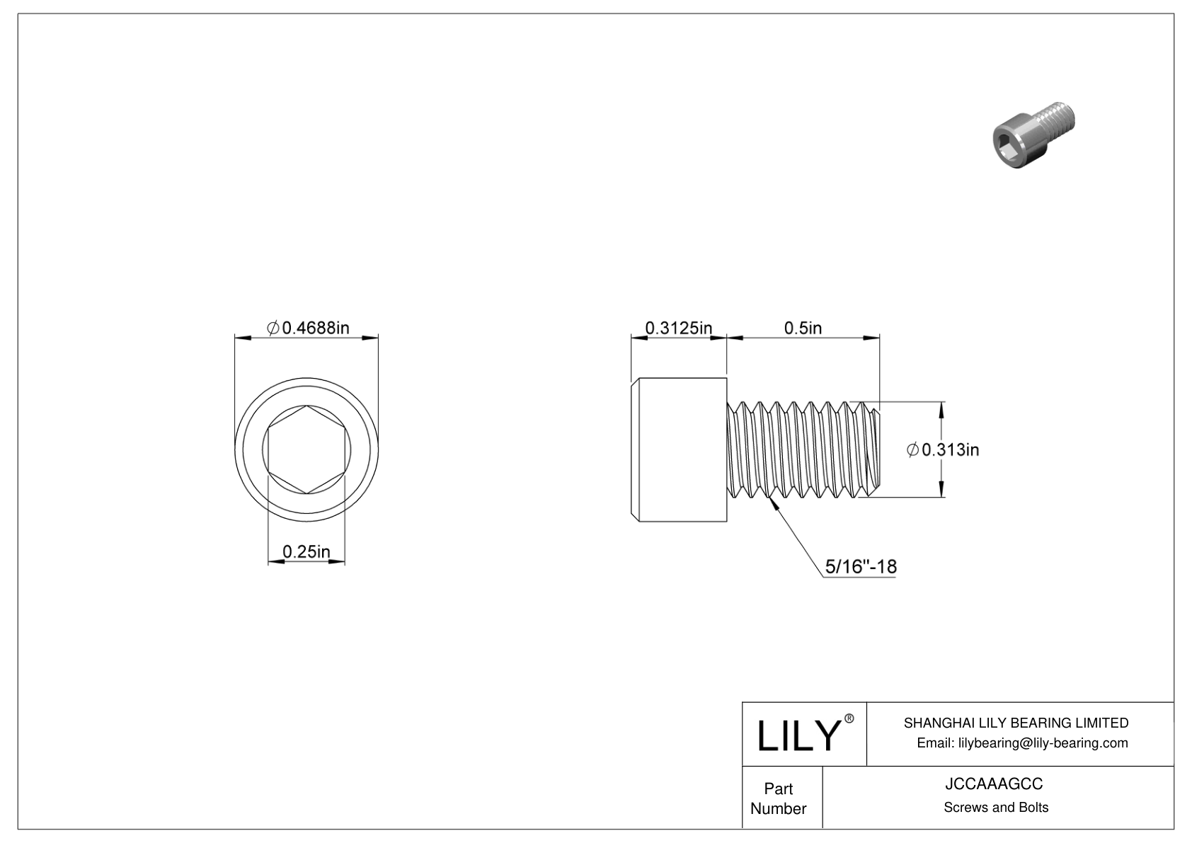 JCCAAAGCC Mil. Spec. 18-8 Stainless Steel Socket Head Screws cad drawing