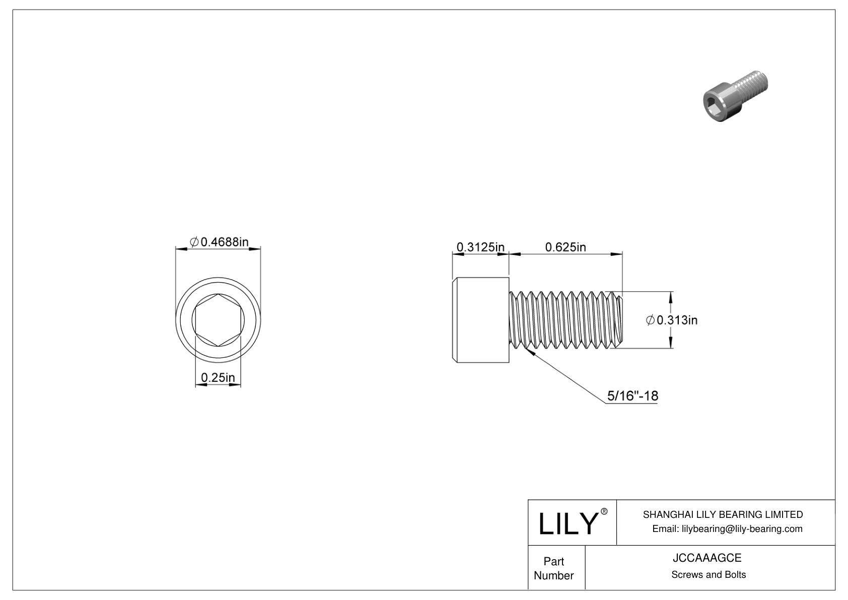 JCCAAAGCE Mil. Spec. 18-8 Stainless Steel Socket Head Screws cad drawing