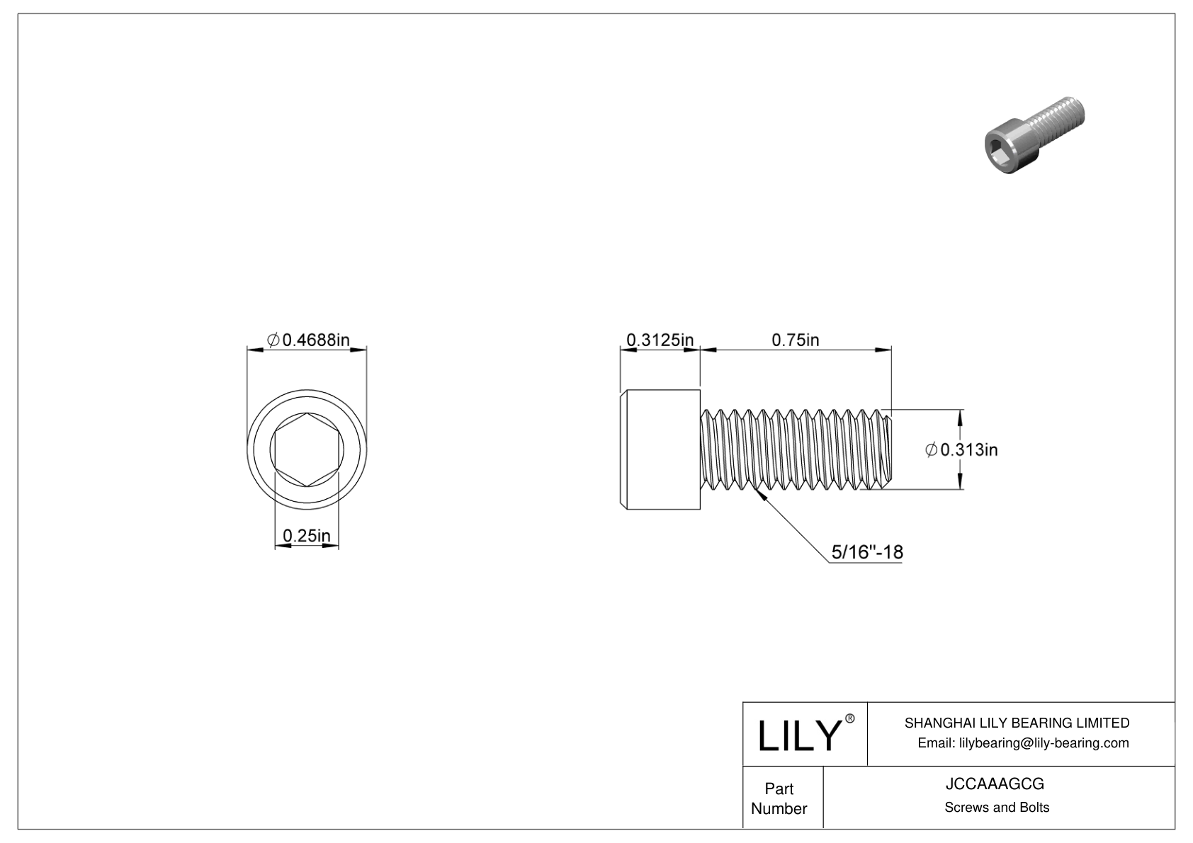 JCCAAAGCG Mil. Spec. Tornillos de cabeza cilíndrica de acero inoxidable 18-8 cad drawing