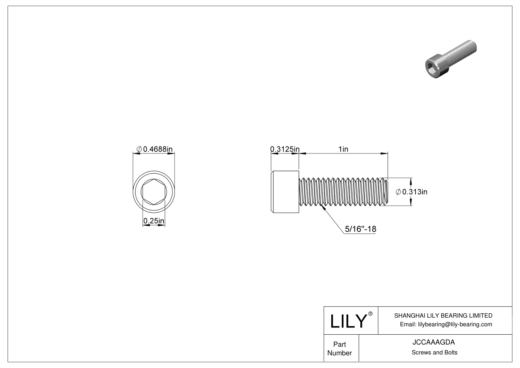 JCCAAAGDA Mil. Spec. 18-8 Stainless Steel Socket Head Screws cad drawing