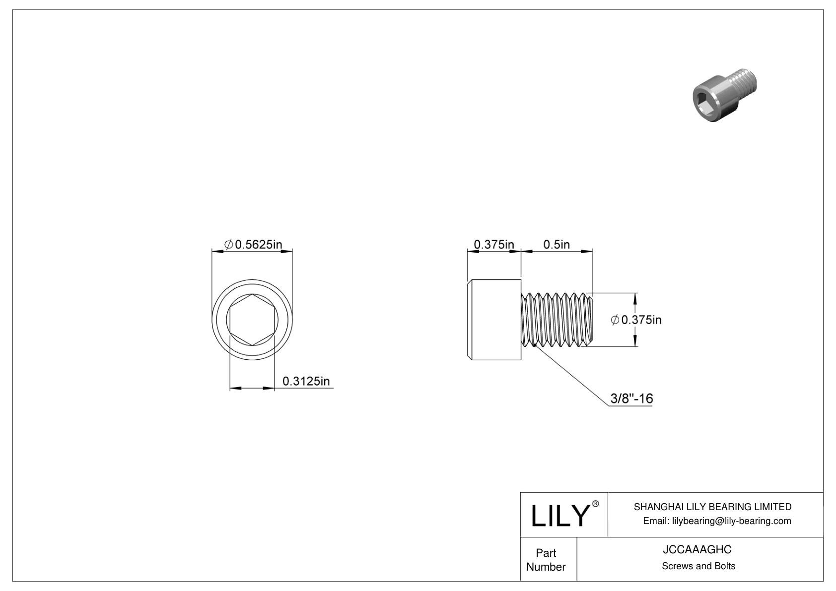 JCCAAAGHC Mil. Spec. 18-8 Stainless Steel Socket Head Screws cad drawing