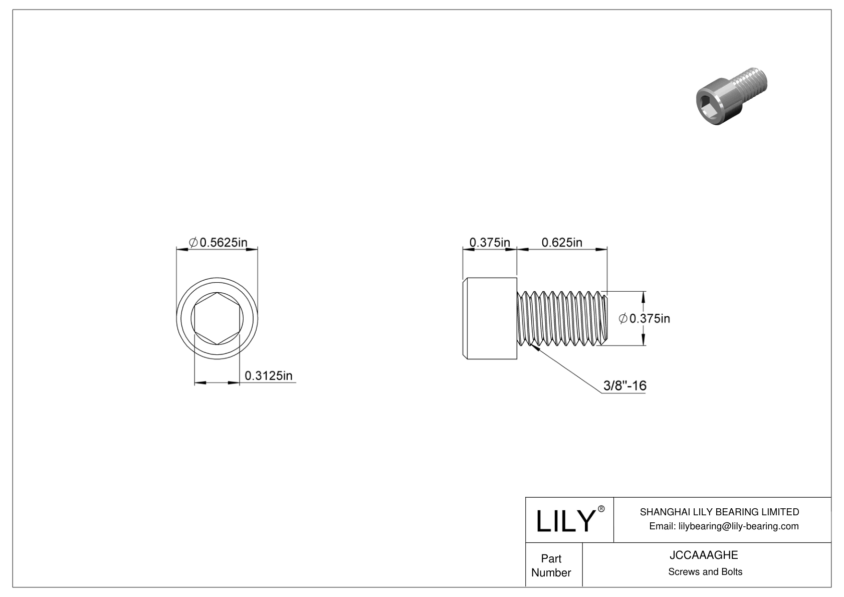 JCCAAAGHE Mil. Spec. Tornillos de cabeza cilíndrica de acero inoxidable 18-8 cad drawing