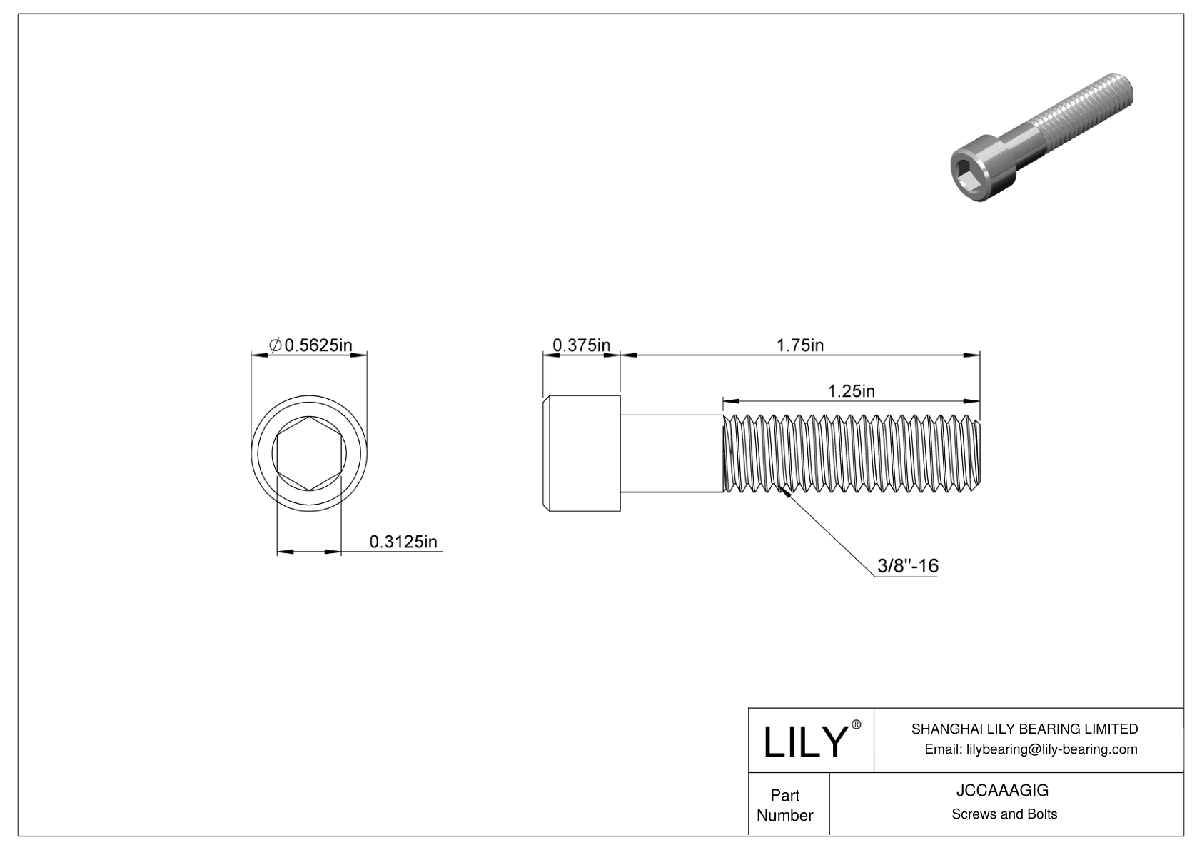 JCCAAAGIG Mil. Spec. 18-8 Stainless Steel Socket Head Screws cad drawing