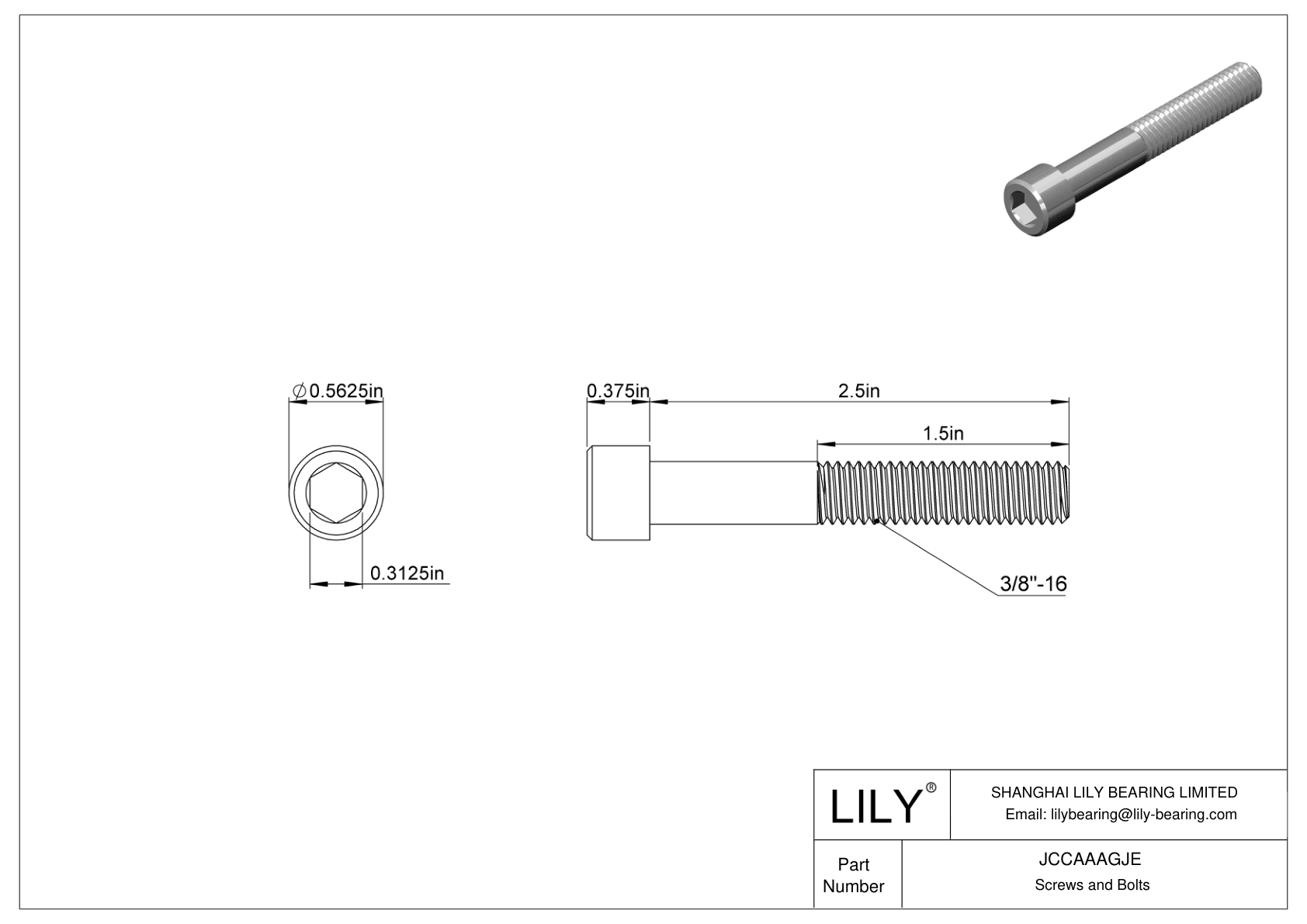 JCCAAAGJE Mil. Spec. 18-8 Stainless Steel Socket Head Screws cad drawing