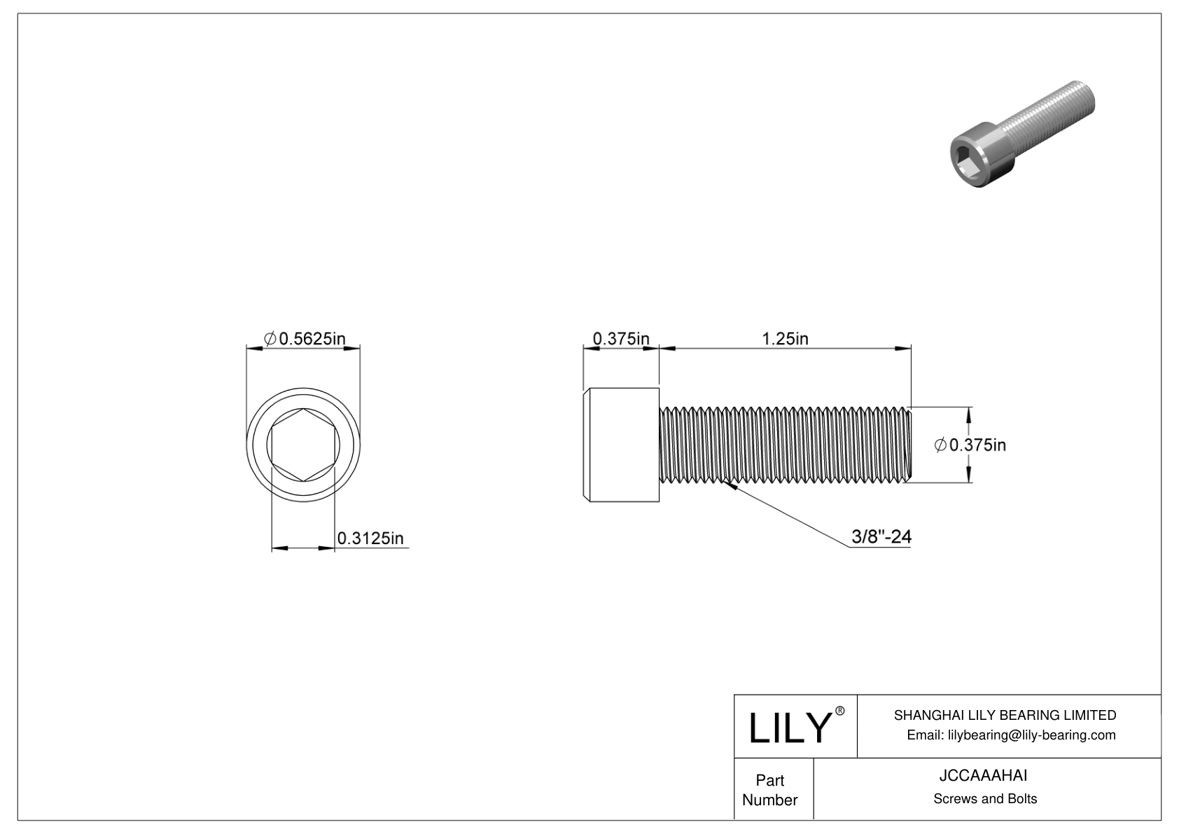 JCCAAAHAI Mil. Spec. 18-8 Stainless Steel Socket Head Screws cad drawing