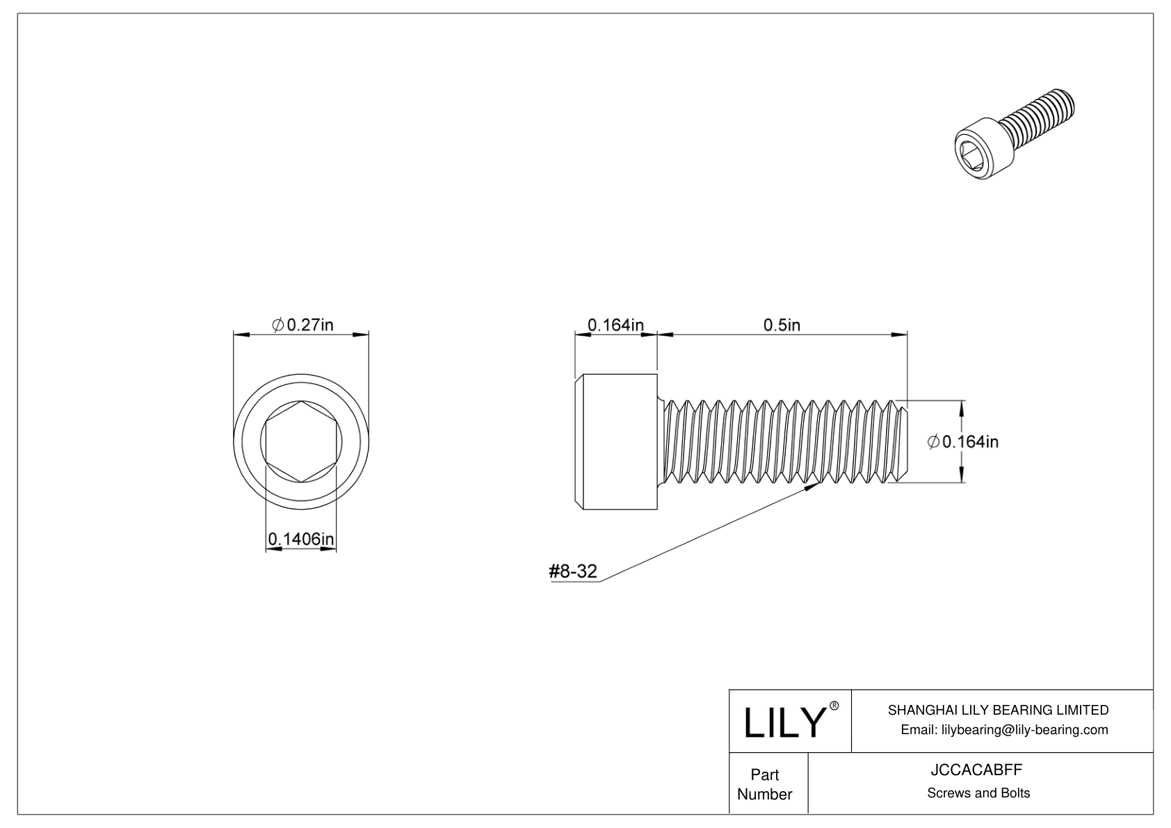 JCCACABFF Left-Hand Threaded 18-8 Stainless Steel Socket Head Screws cad drawing