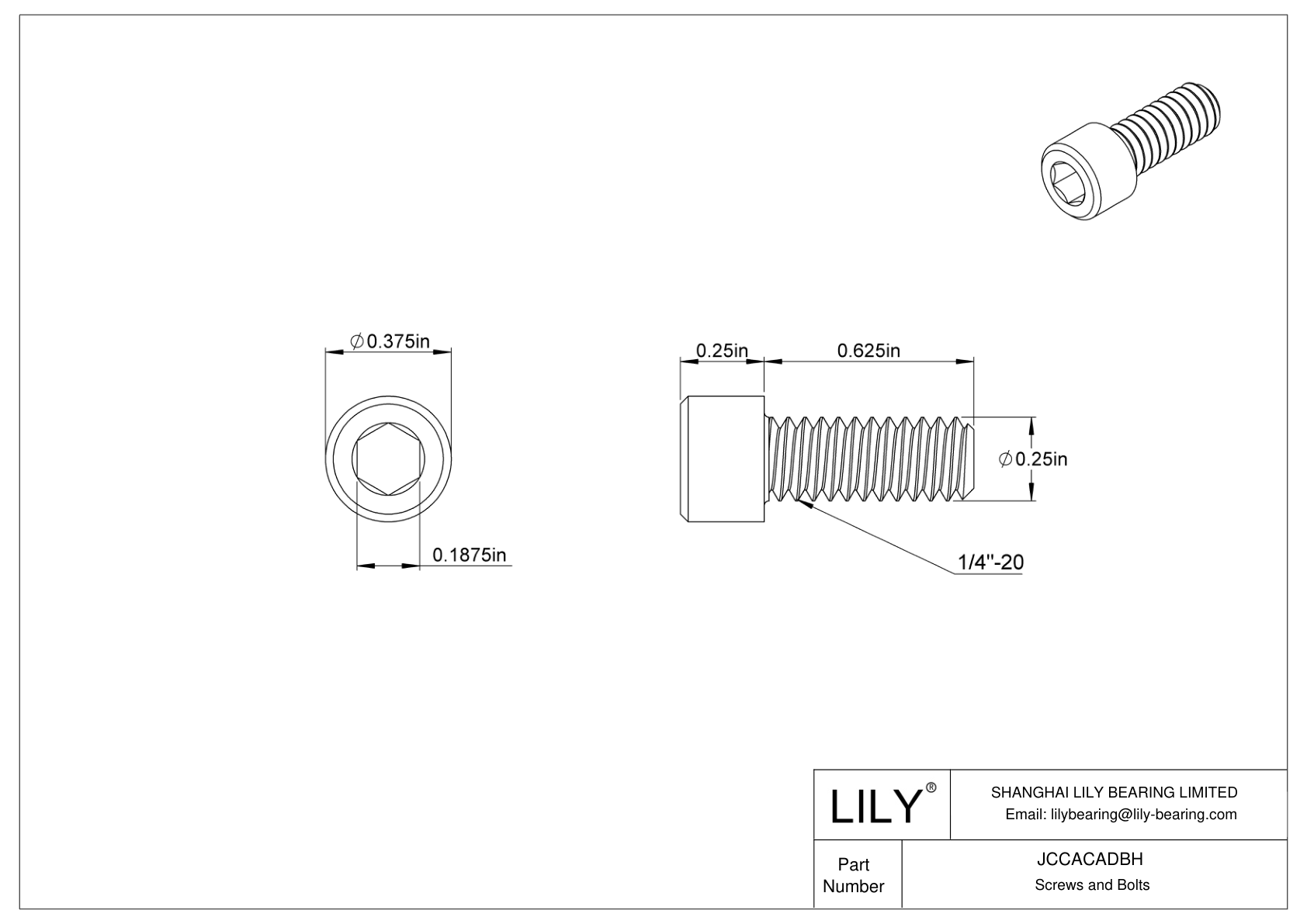 JCCACADBH Left-Hand Threaded 18-8 Stainless Steel Socket Head Screws cad drawing