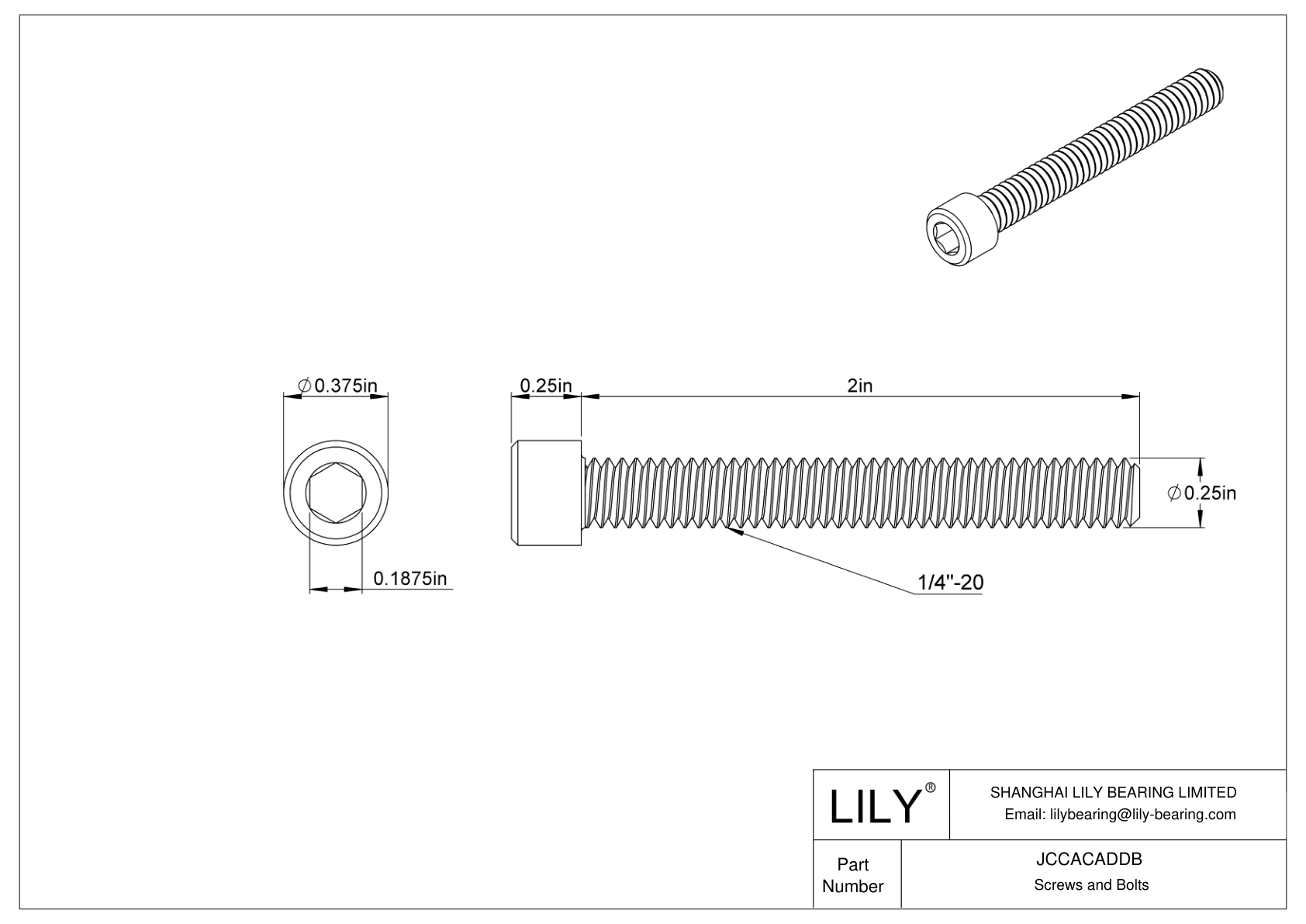 JCCACADDB Left-Hand Threaded 18-8 Stainless Steel Socket Head Screws cad drawing