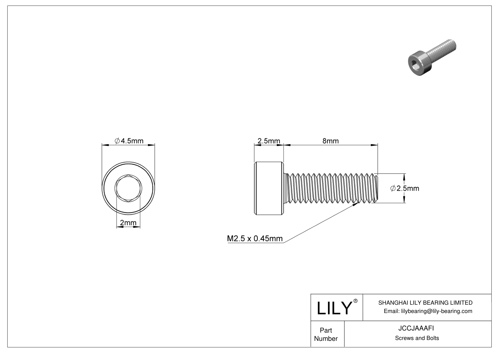 JCCJAAAFI Super-Corrosion-Resistant 316 Stainless Steel Socket Head Screws cad drawing