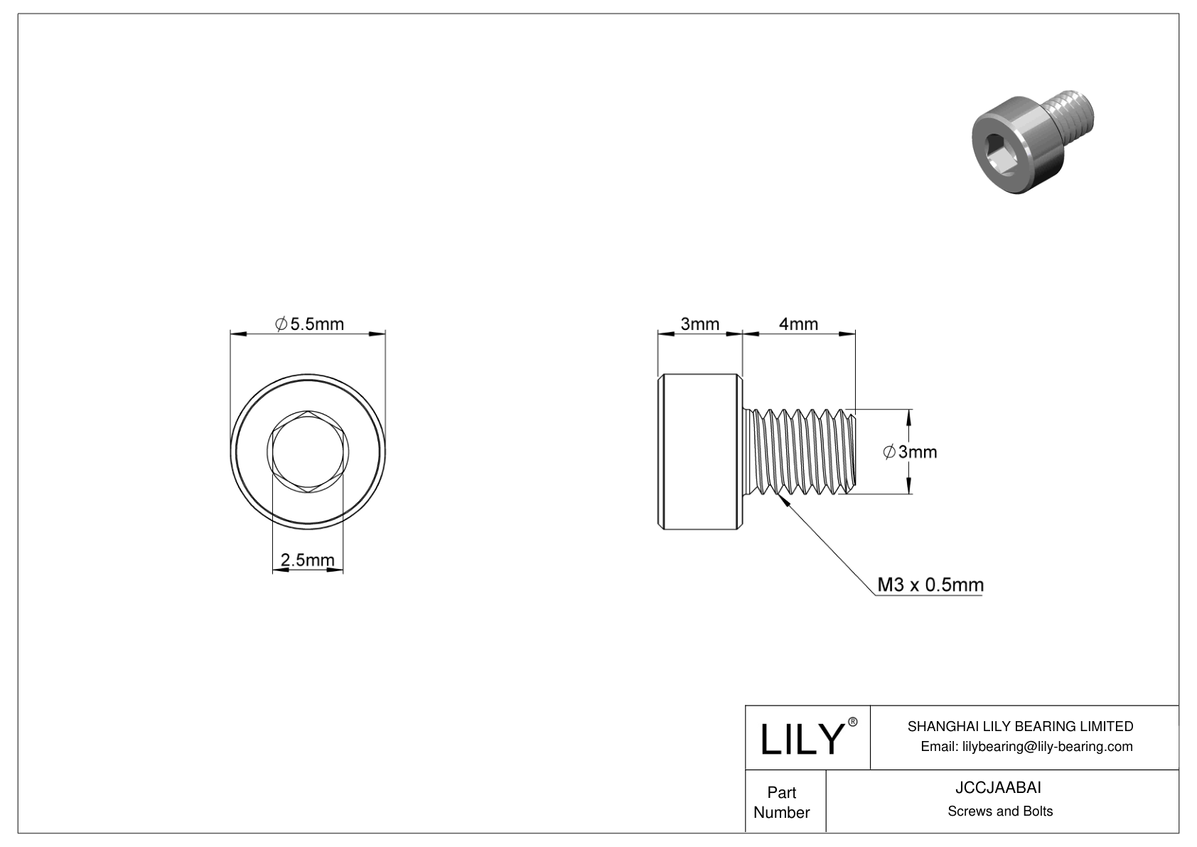 JCCJAABAI Super-Corrosion-Resistant 316 Stainless Steel Socket Head Screws cad drawing